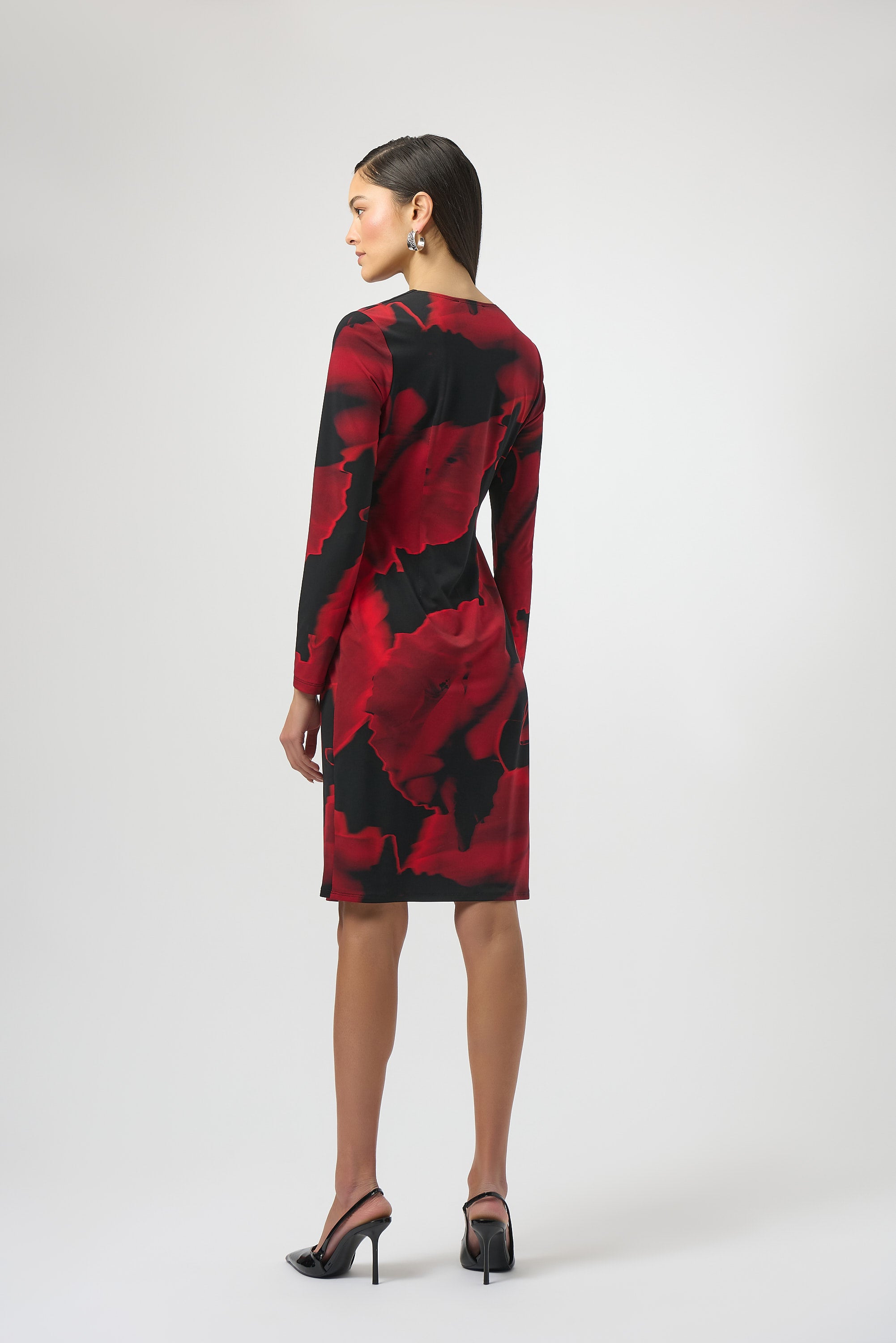Joseph Ribkoff Black/Red Abstract Print Wrap Dress Style 254088 Joseph Ribkoff Black/Red Abstract Print Wrap Dress Style 254088