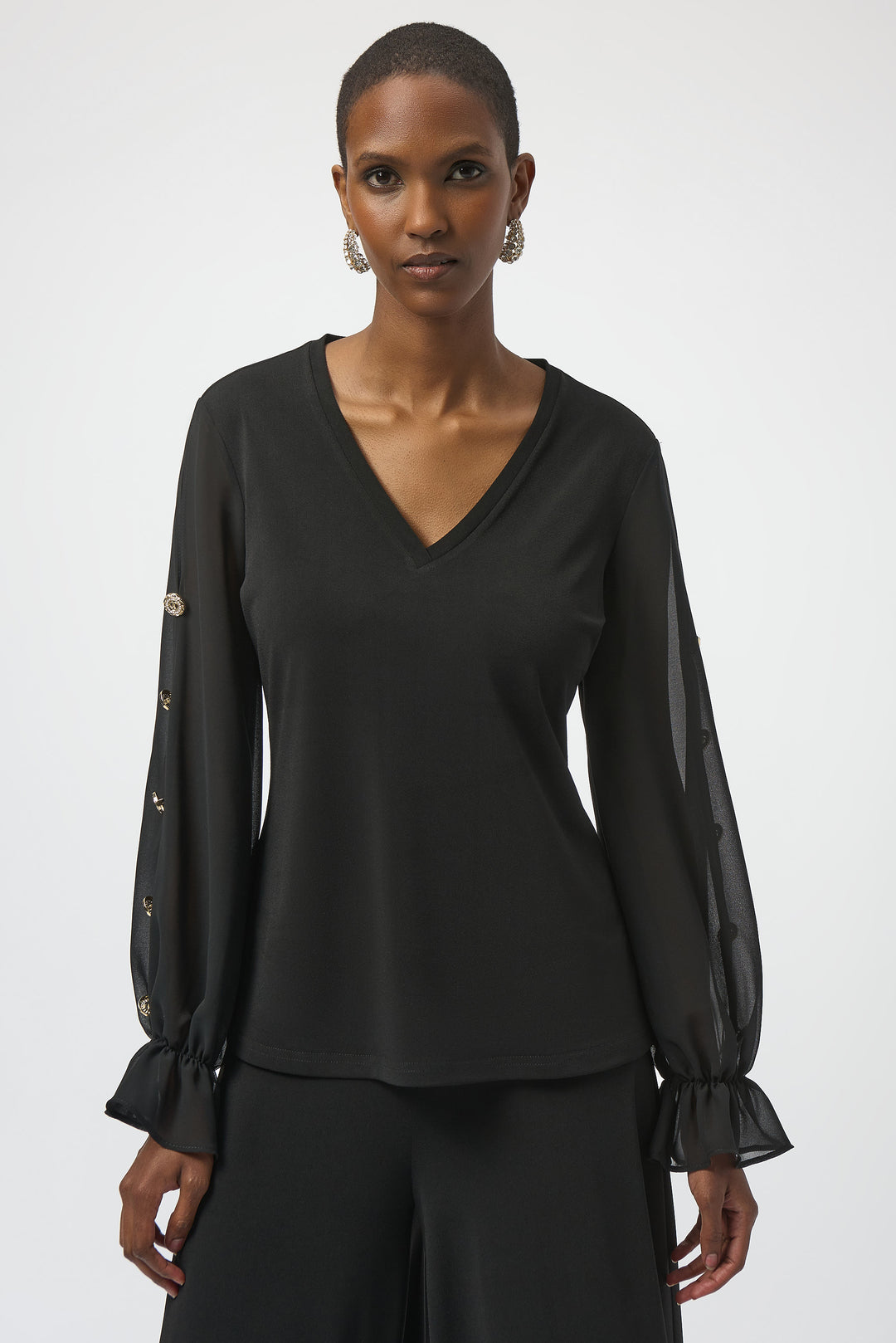 Joseph Ribkoff Moss Crepe and Chiffon Fitted Top Style 254093