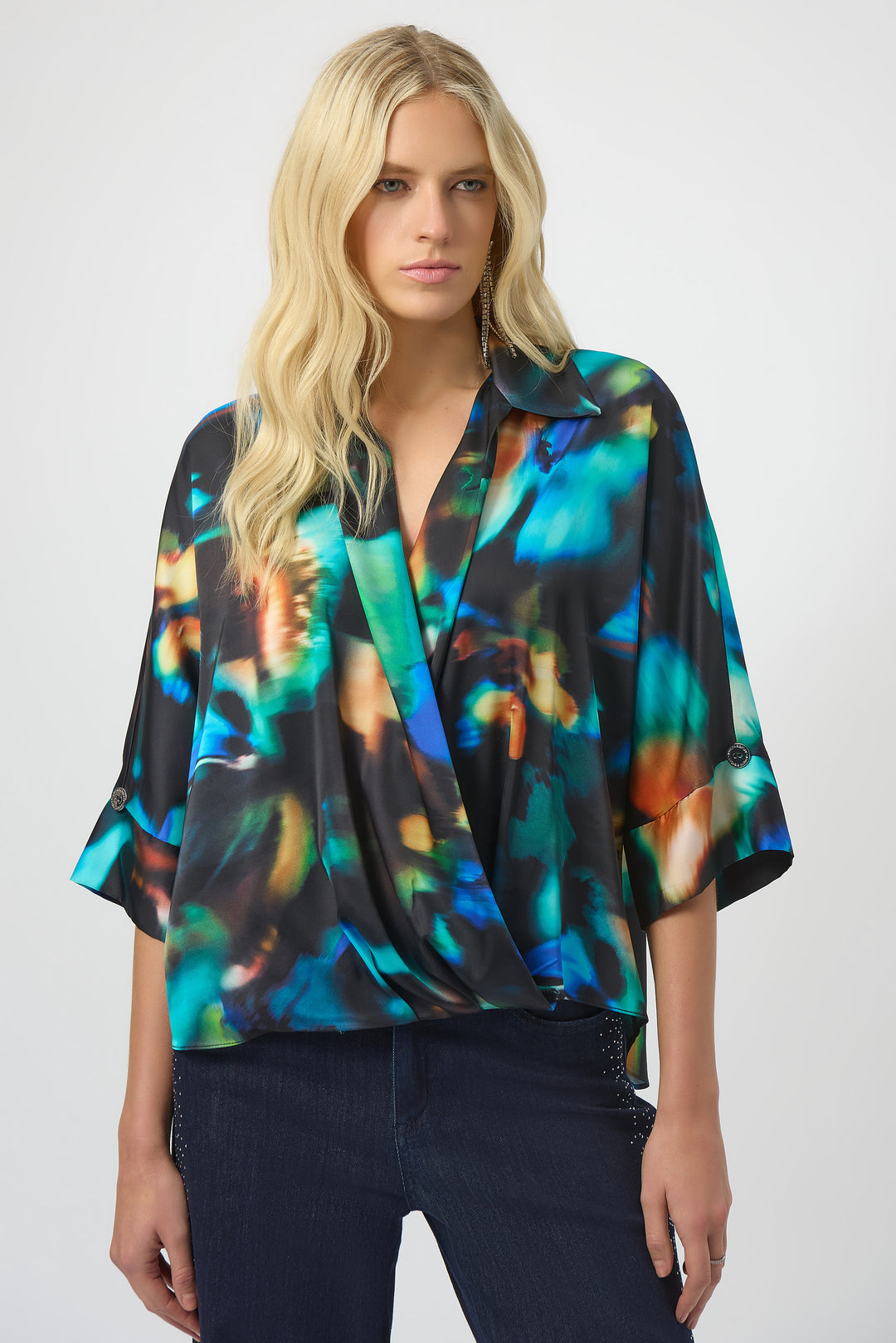 Joseph Ribkoff Satin Abstract Print Boxy Top Style 254097