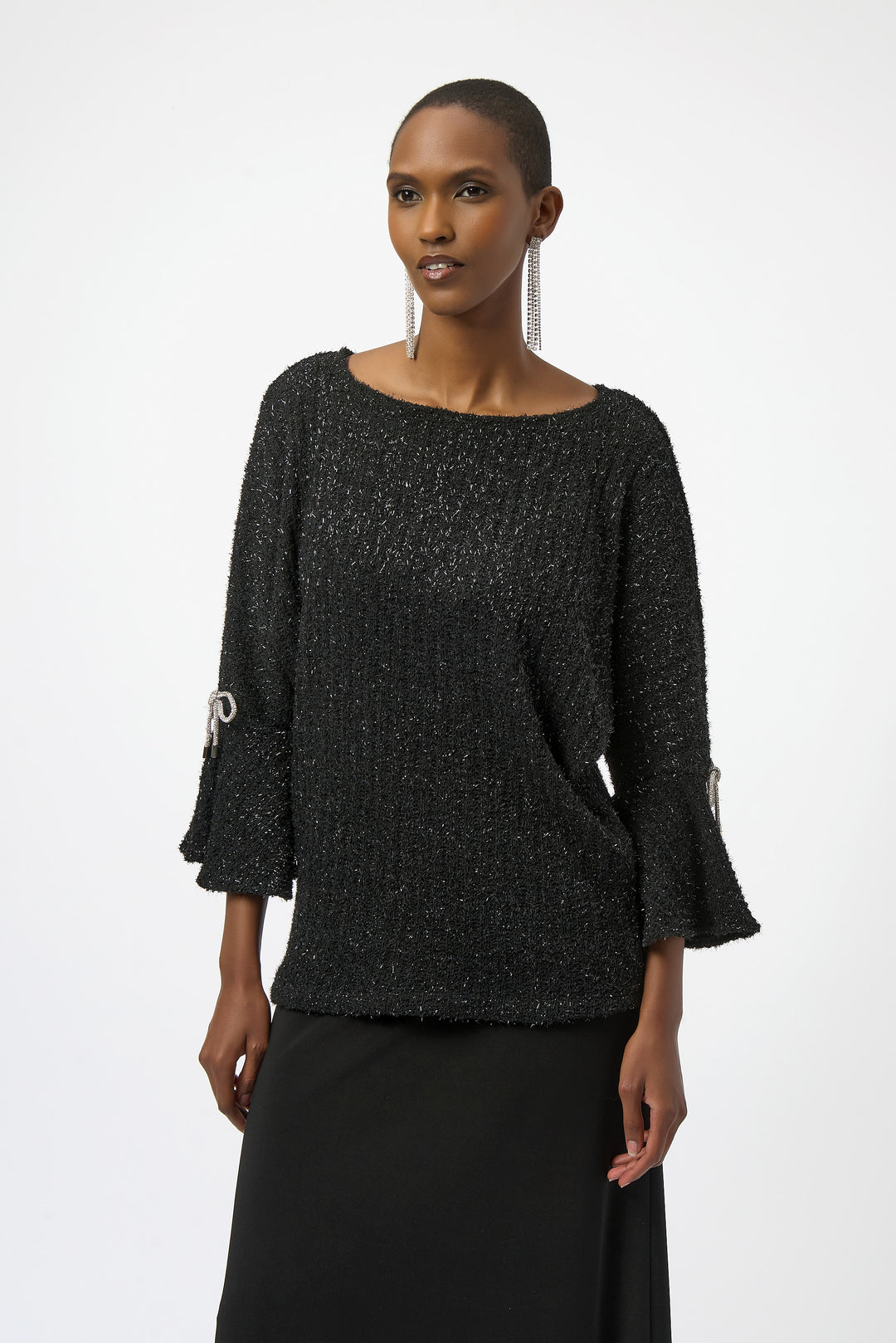Joseph Ribkoff Fuzzy Metallic Knit Boxy Top Style 254098