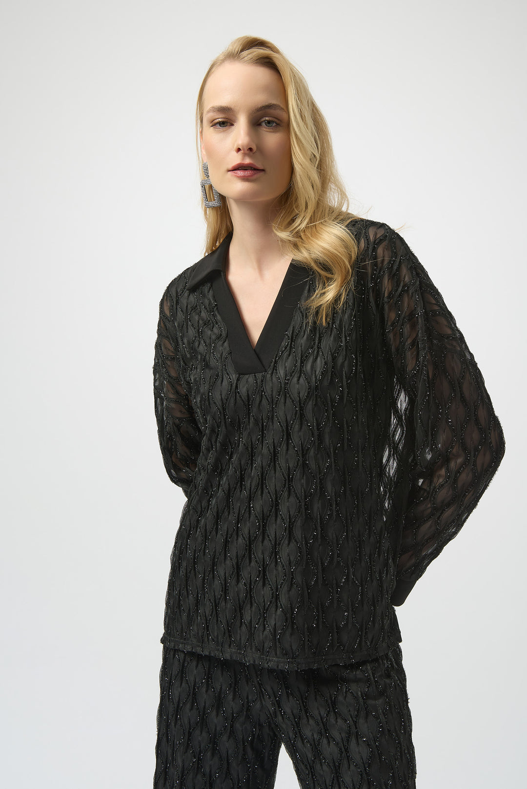 Joseph Ribkoff Black V-Neck Boxy Top Style 254116