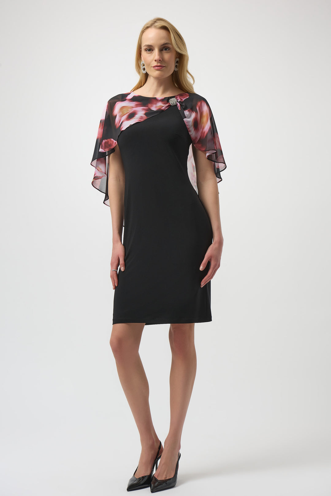 Joseph Ribkoff Floral Chiffon & Silky Knit Layered Dress Style 254164