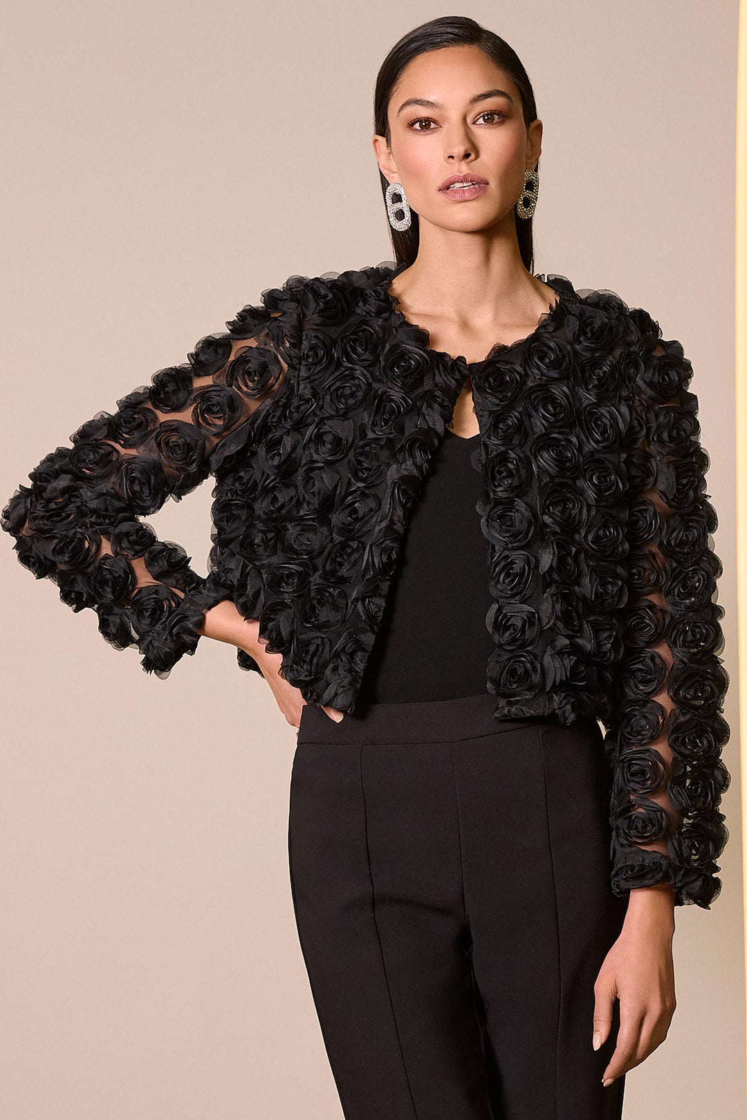 Joseph Ribkoff Black Rosette Embroidered Bolero Style 254180
