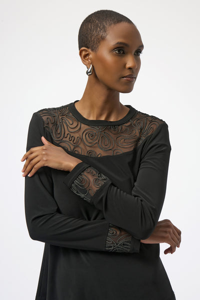 Joseph Ribkoff Silky Knit & Soutache Mesh Fitted Tunic Style