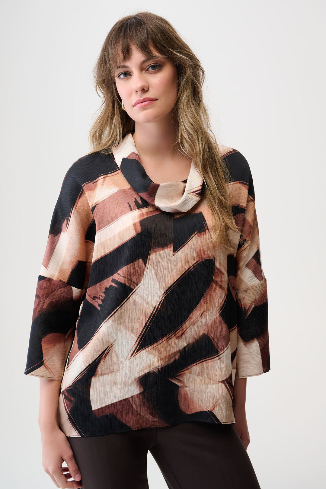 Joseph Ribkoff Abstract Print Boxy Tunic with Cowl Collar Style 254216