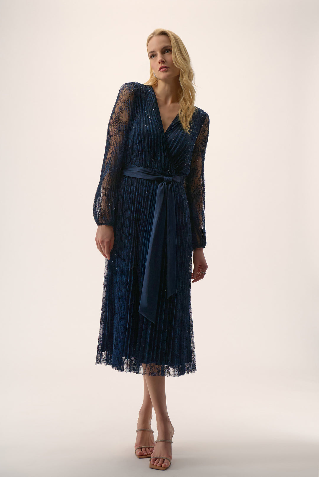 Joseph Ribkoff Sequined Pleated Lace Fit and Flare Dress Style 254721 DECABANA Joseph Ribkoff Sequined Pleated Lace Fit and Flare Dress Style 254721 DECABANA