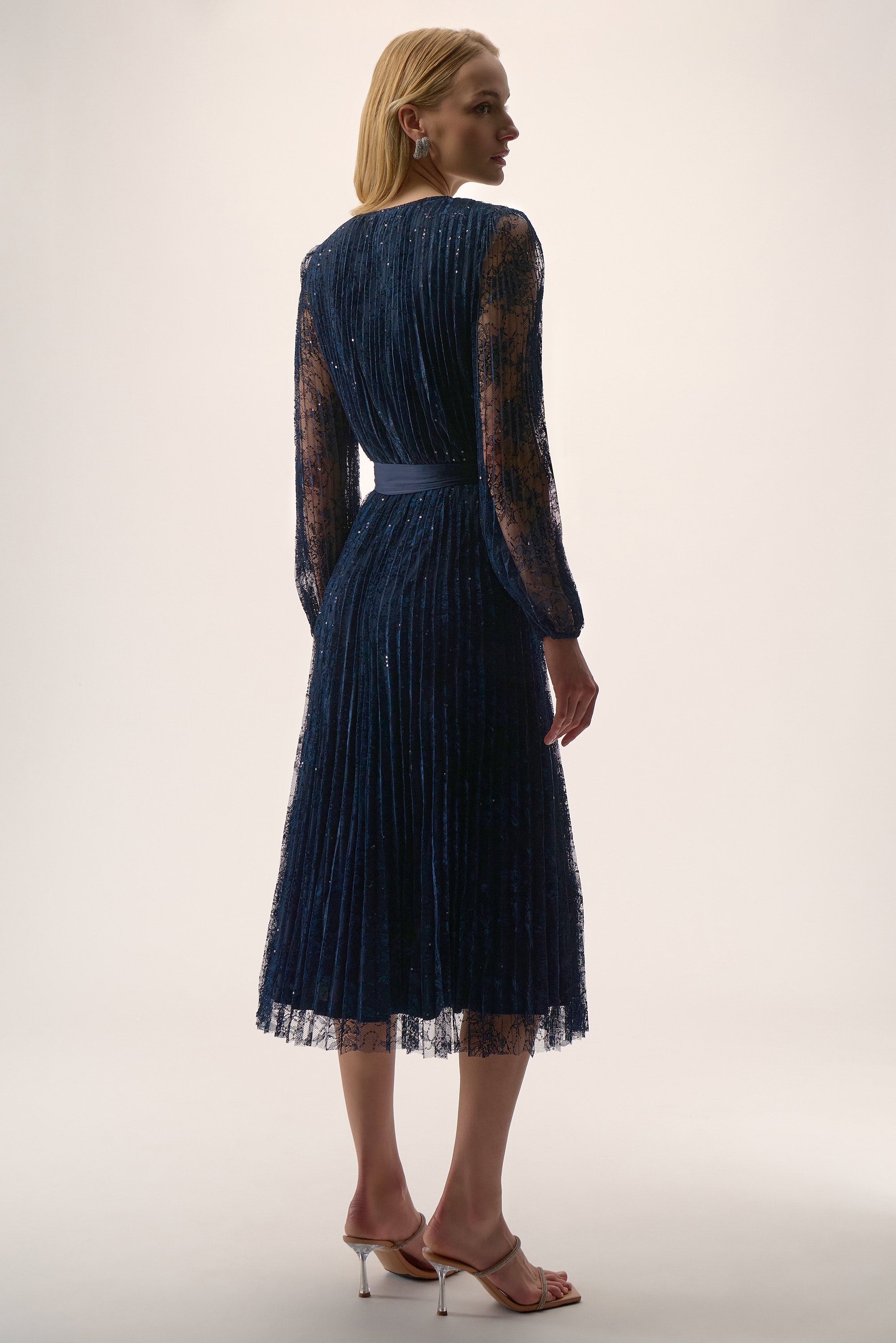 Joseph Ribkoff Sequined Pleated Lace Fit and Flare Dress Style 254721 DECABANA Joseph Ribkoff Sequined Pleated Lace Fit and Flare Dress Style 254721 DECABANA