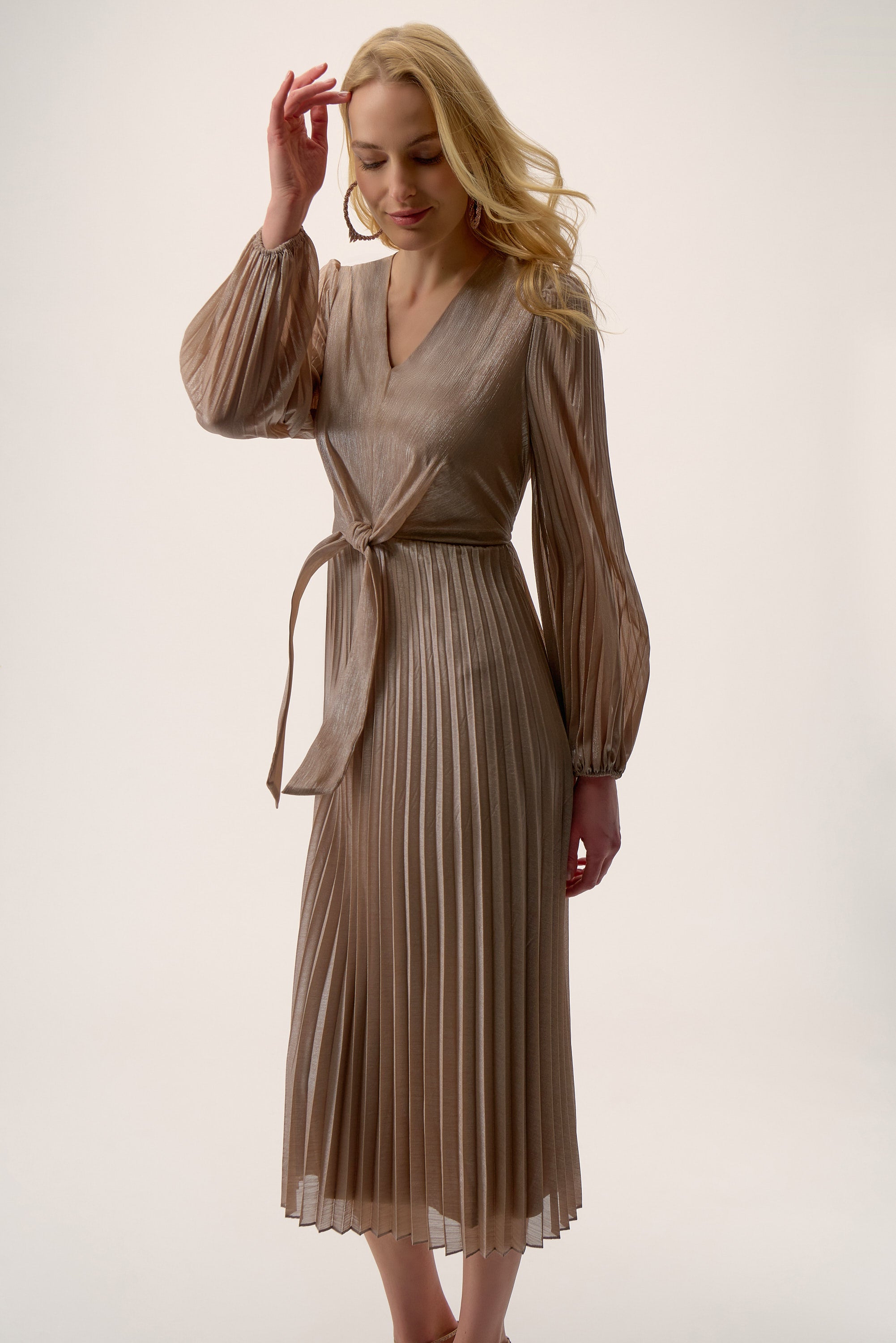 joseph pleated dress Joseph Ribkoff Satin Pleated Midi Dress