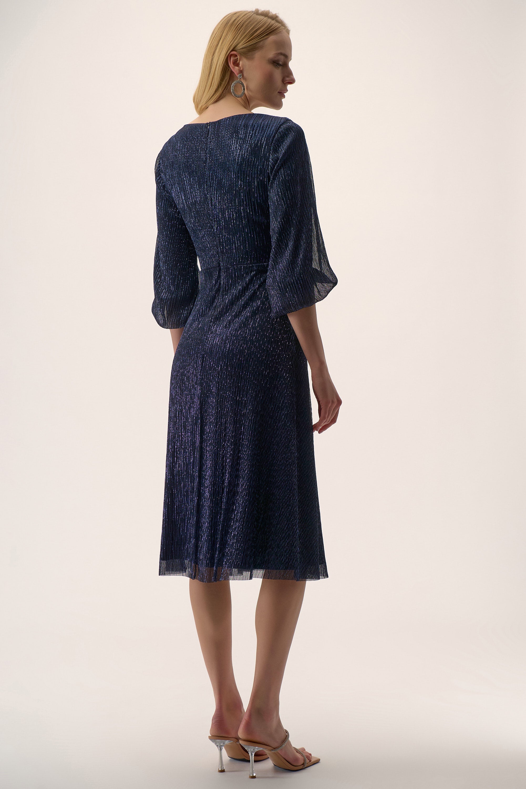 Joseph Ribkoff Sparkle Mesh Pliss Fit & Flare Midi Dress Style 254735 DECABANA Joseph Ribkoff Sparkle Mesh Pliss Fit & Flare Midi Dress Style 254735 DECABANA