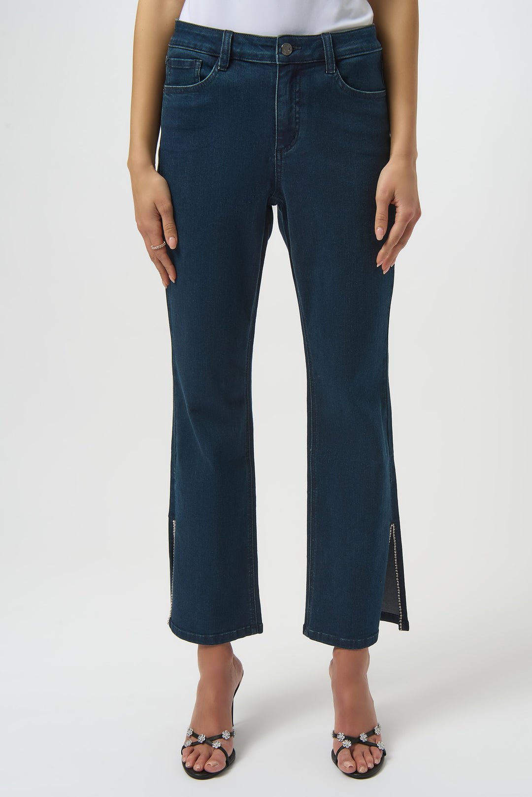 Joseph Ribkoff Classic Straight Leg Jeans with Rhinestone Hem Style 254917