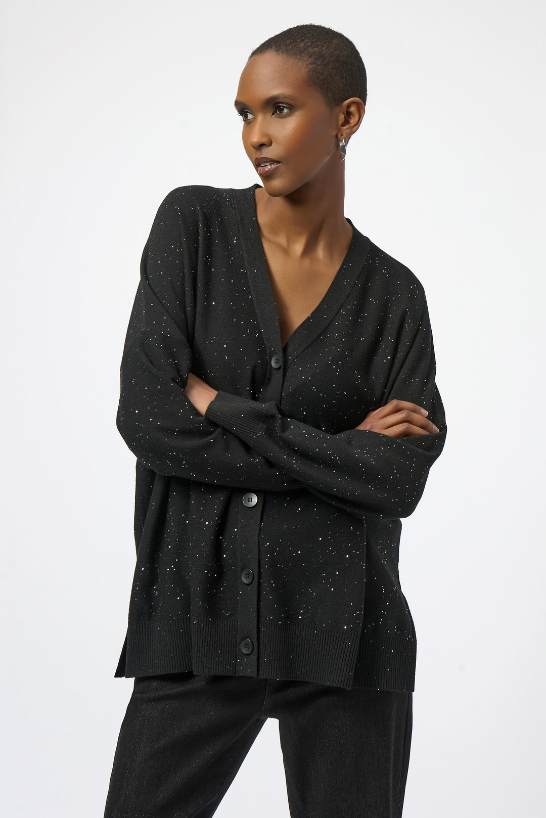 Joseph Ribkoff Sequined Sweater Knit Button-Front Cardigan Style 254939