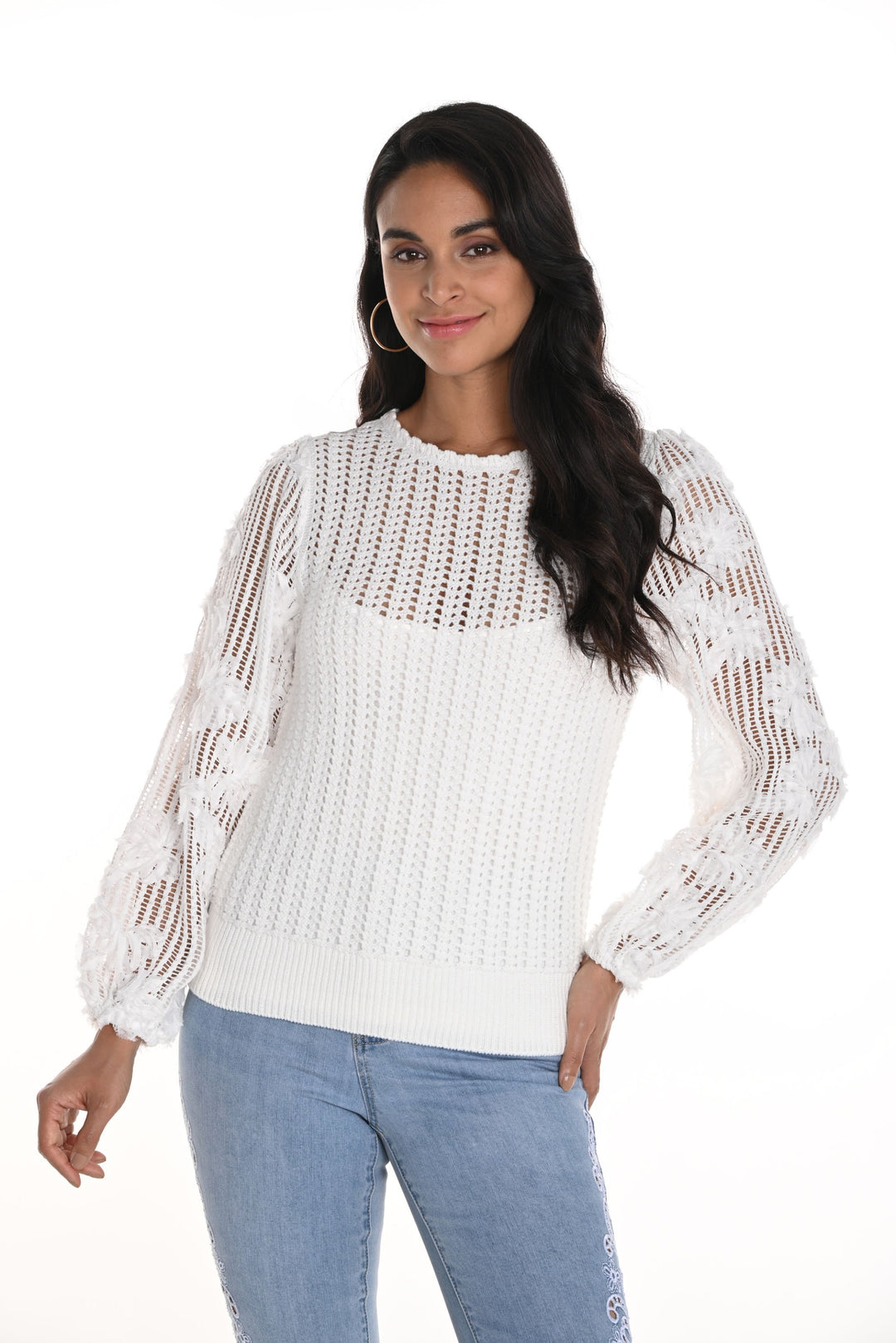 Frank Lyman Off-White Knit Sweater Top Style 256721U