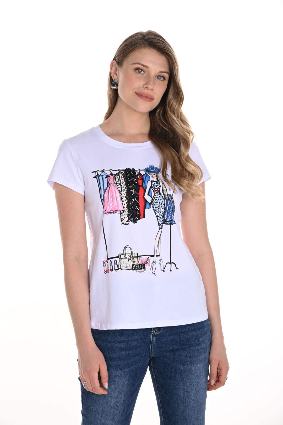 Frank Lyman White/Multi Fashion Print T-Shirt Style 256736U