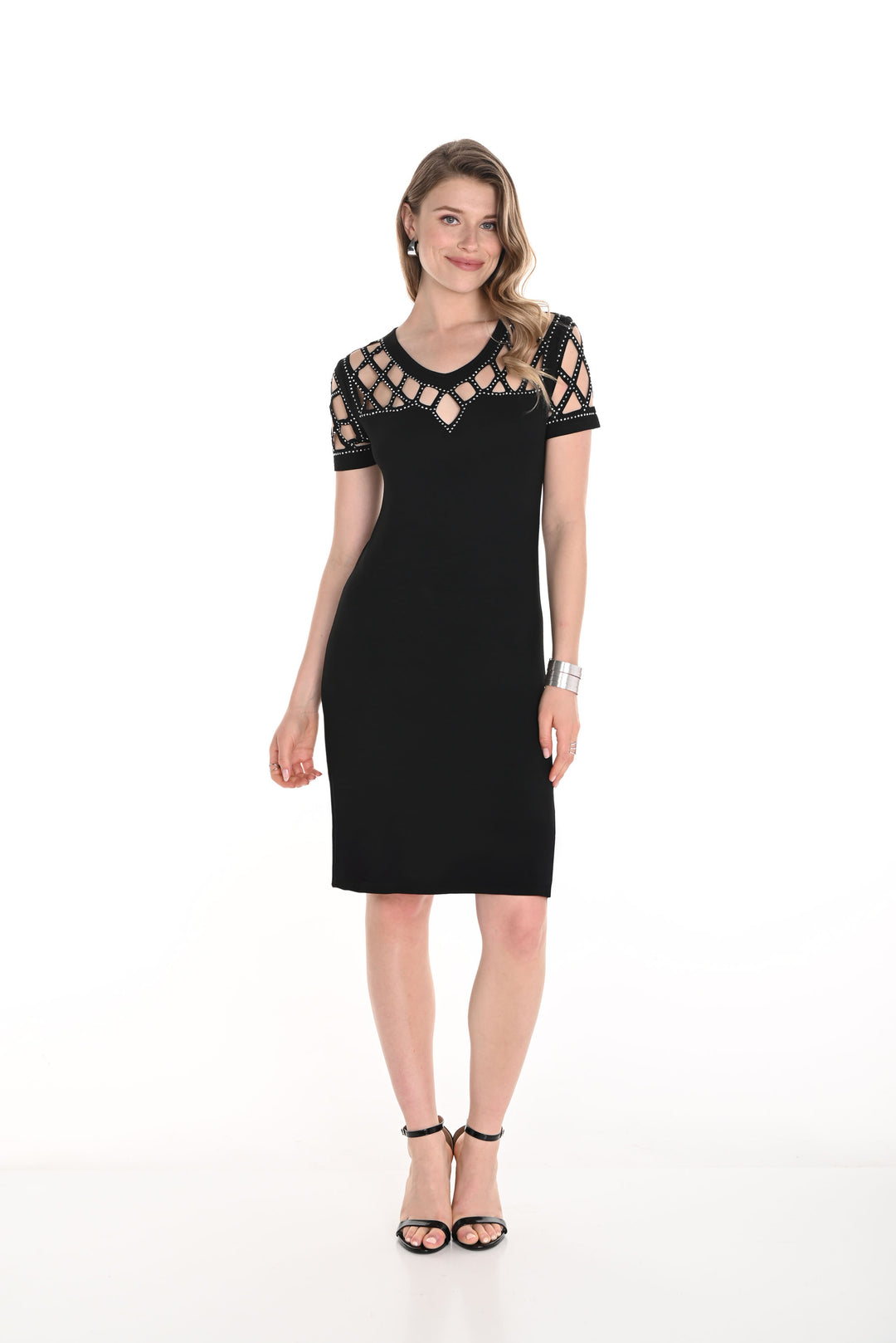 Frank Lyman Black Short Sleeve Dress with V-Neckline Style 256790U