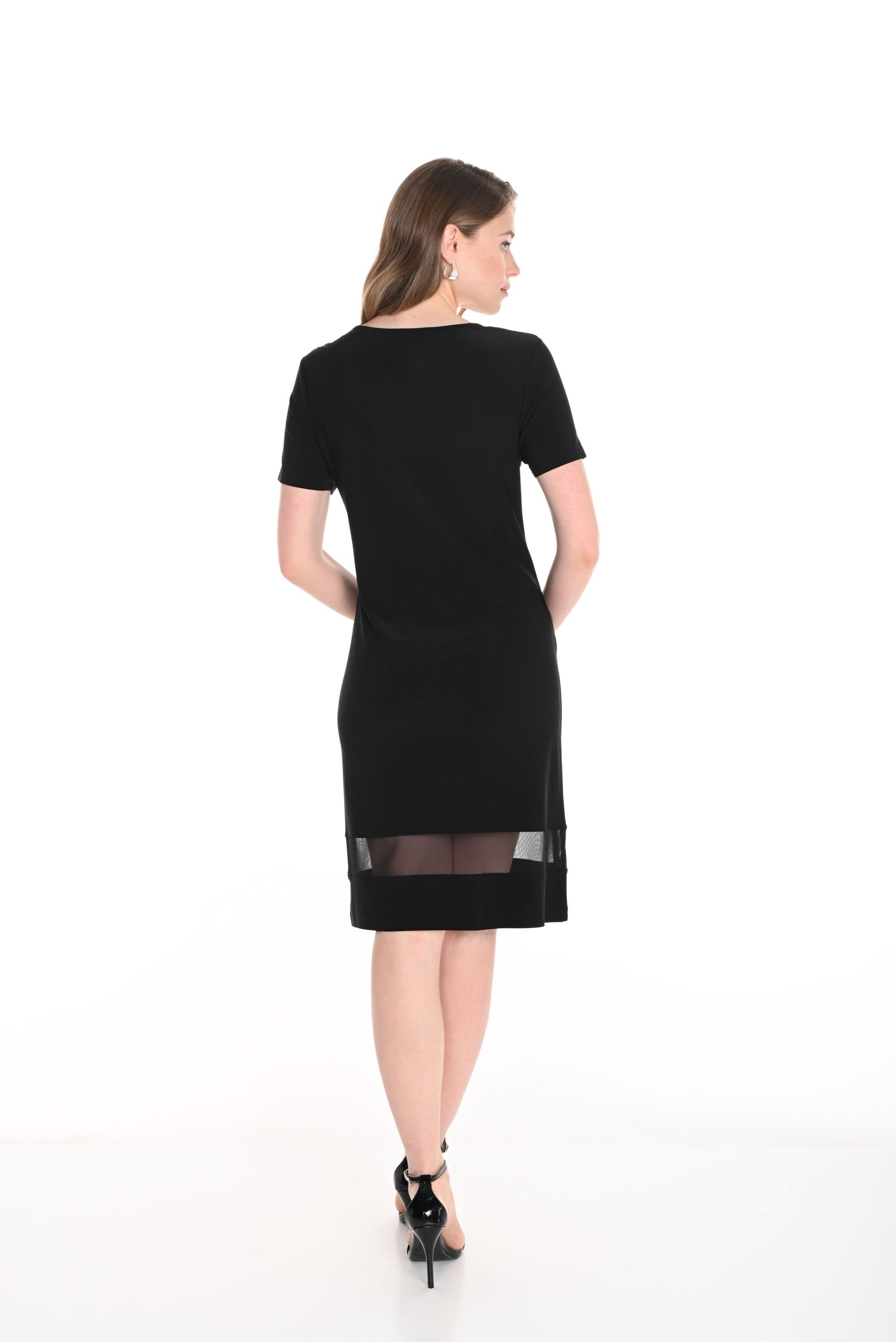 black mesh short sleeve dress Women's Black Mesh Overlay Ruched Short Sleeve Mini Dress