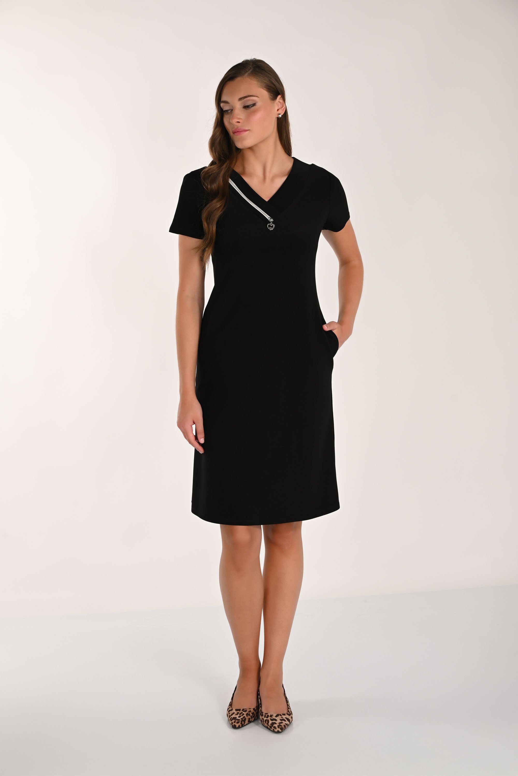 short sleeve shift dress knee length JoyJoy Women's Lightweight Shift Dress 3/4 Sleeve Tunic Dress Casual Loose Office Dresses Black 2XL at Amazon Women's Clothing store