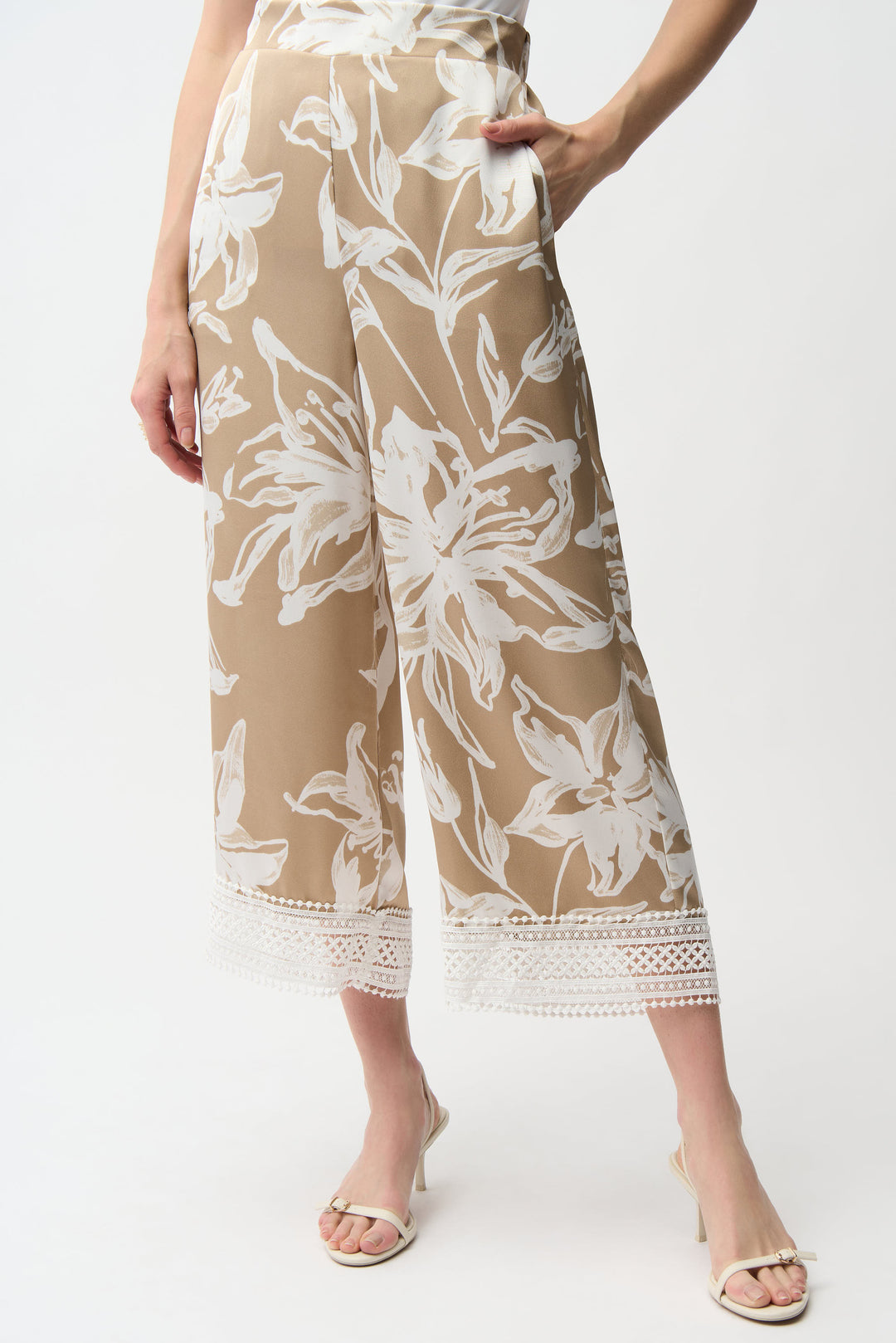 Joseph Ribkoff Satin Floral Print Pull-On Culotte Pants Style 261023.