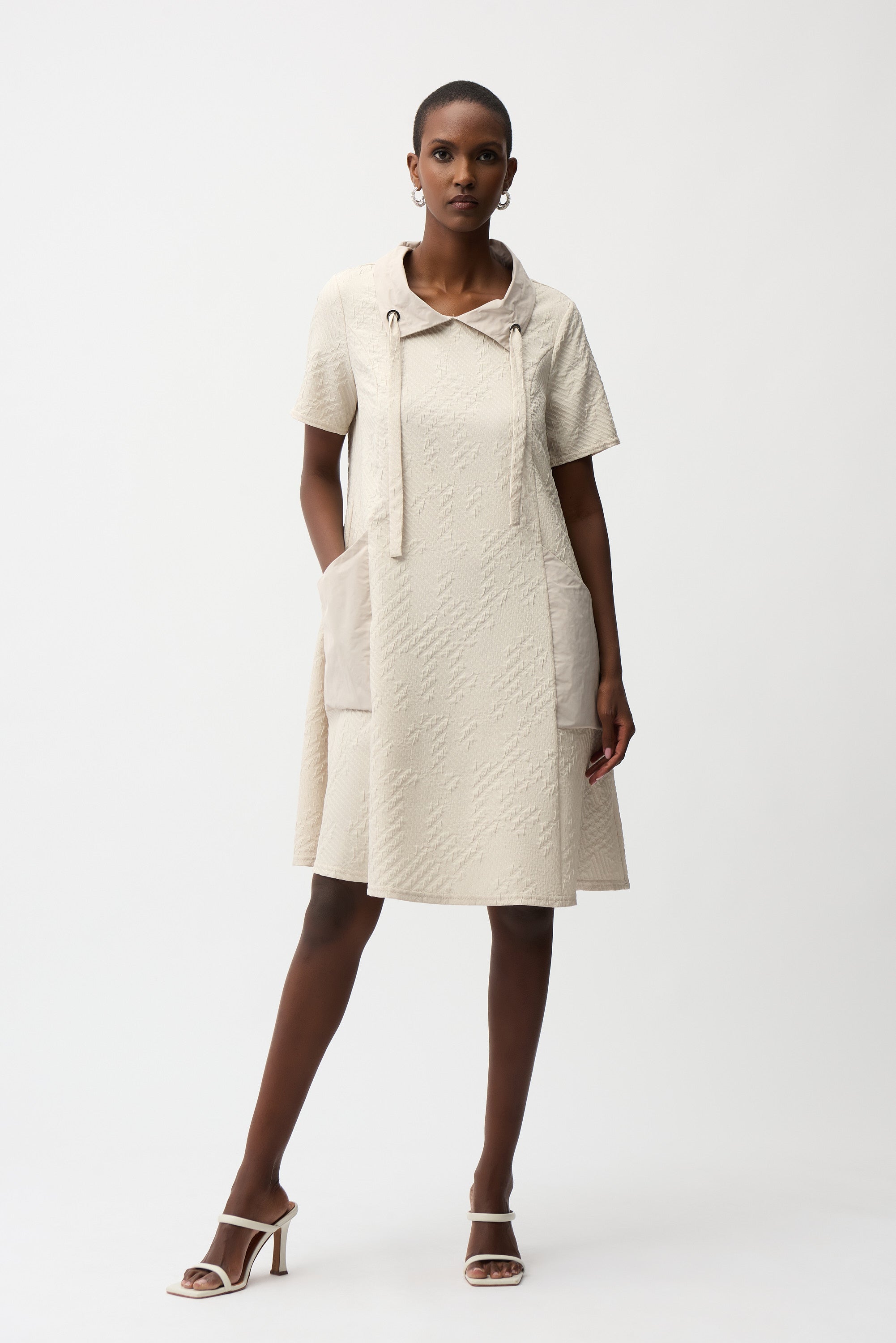 Joseph Ribkoff Geometric Textured Jacquard A-Line Dress Style 261027 Black / 16 Joseph Ribkoff Geometric Textured Jacquard A-Line Dress Style 261027 Black / 16