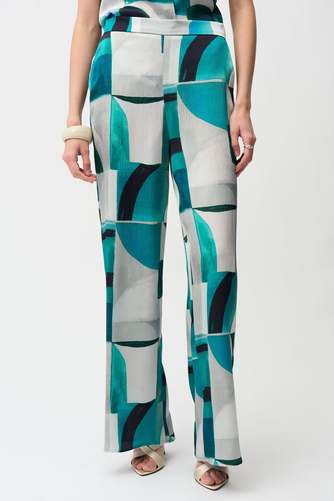 Joseph Ribkoff Satin Geometric Print Wide Leg Pull-On Pants Style 261042.