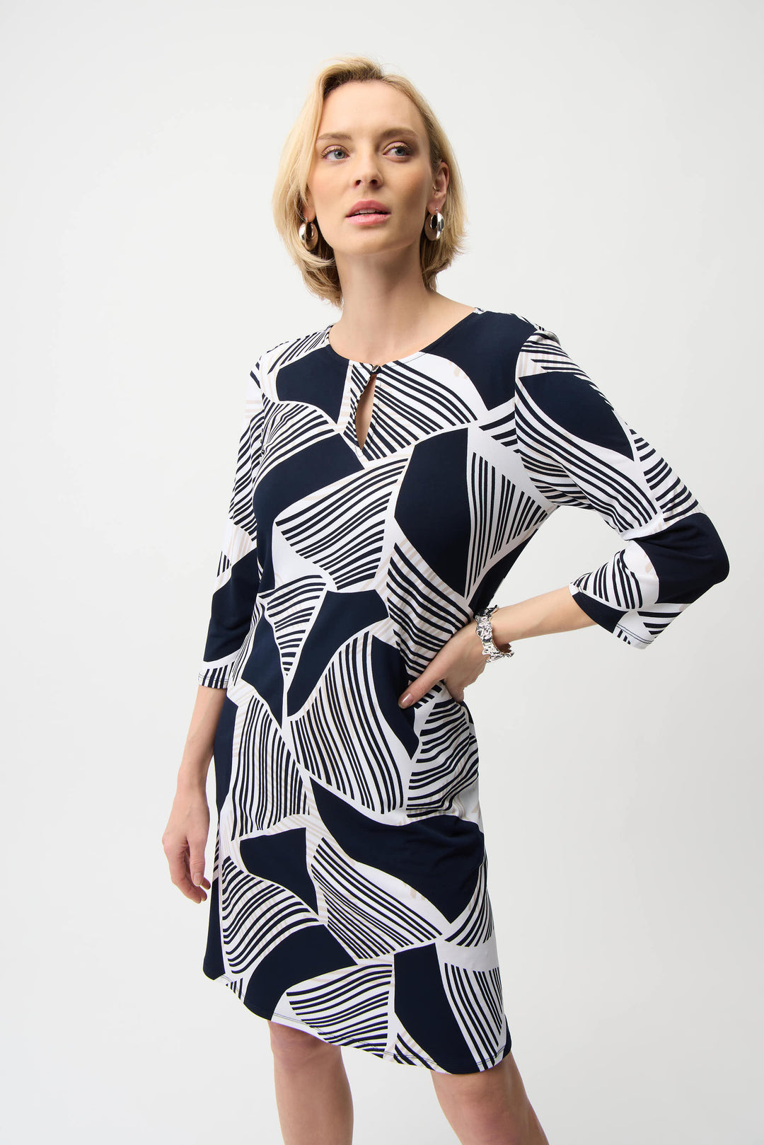 Joseph Ribkoff Geometric Print Straight Dress With Keyhole Neckline Style 261049