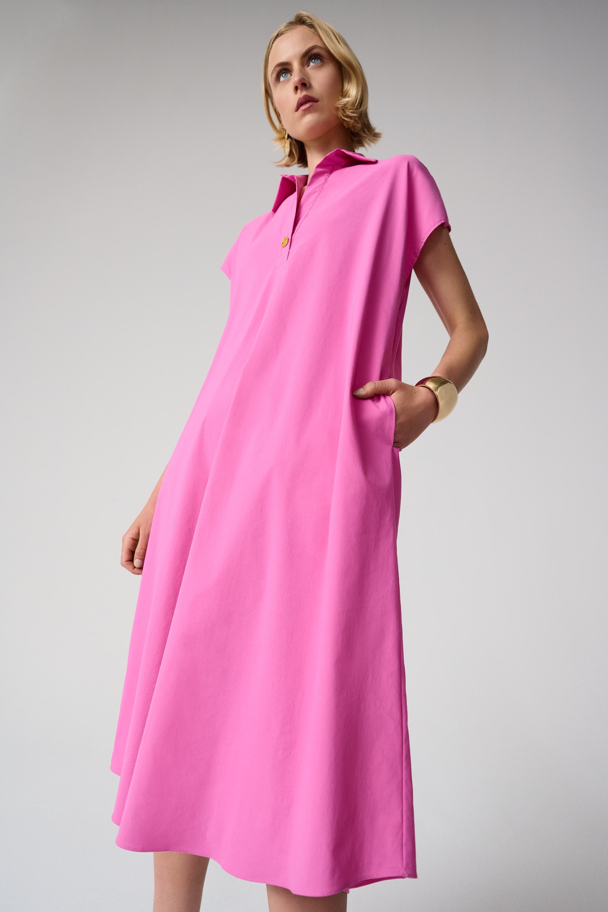 Joseph Ribkoff Trapeze Shirt Dress Style 261049 Pink Sherbet / 4 Joseph Ribkoff Trapeze Shirt Dress Style 261049 Pink Sherbet / 4