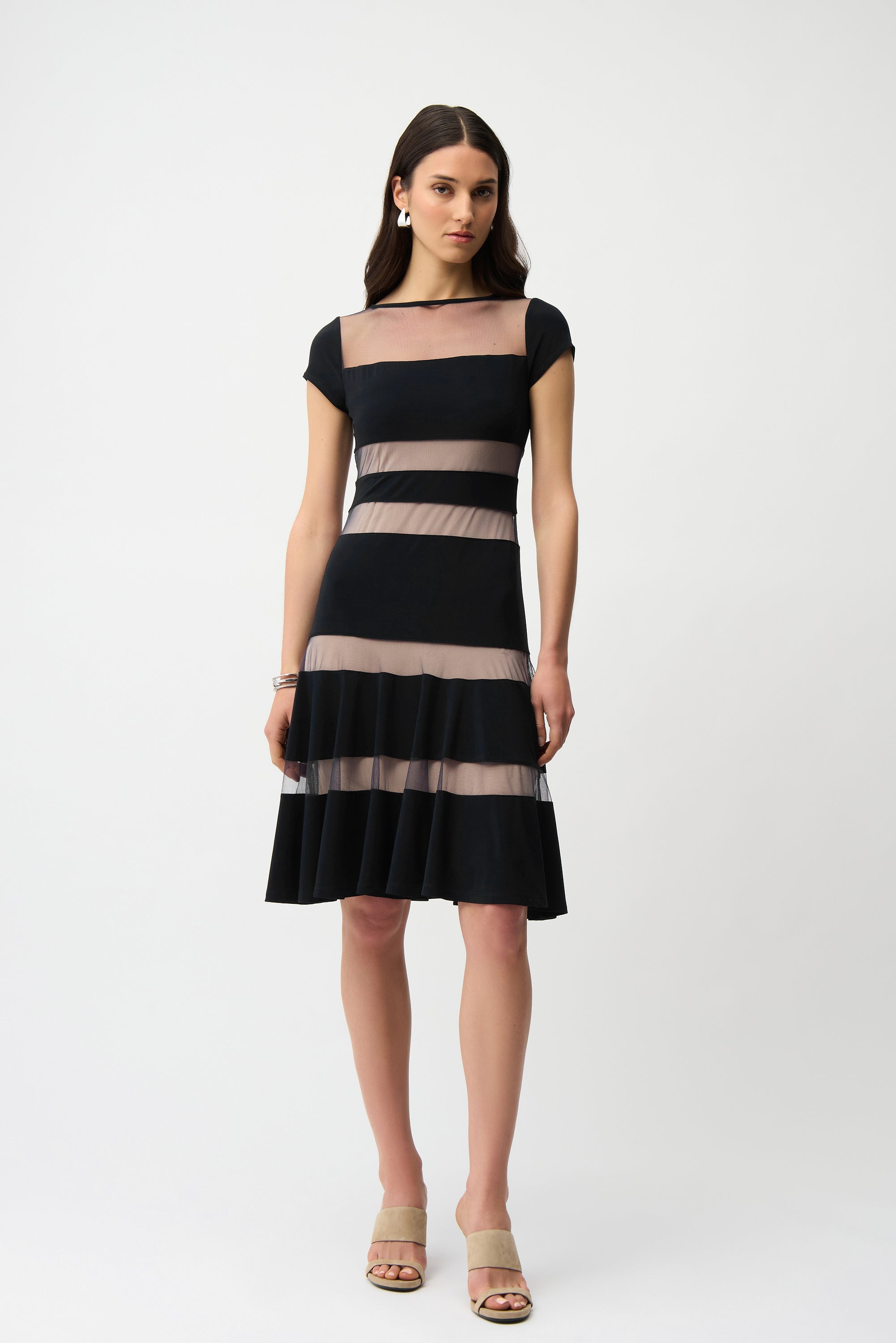 Joseph Ribkoff Fit and Flare Dress With Mesh Inserts Style 261050 DECABANA Joseph Ribkoff Fit and Flare Dress With Mesh Inserts Style 261050 DECABANA