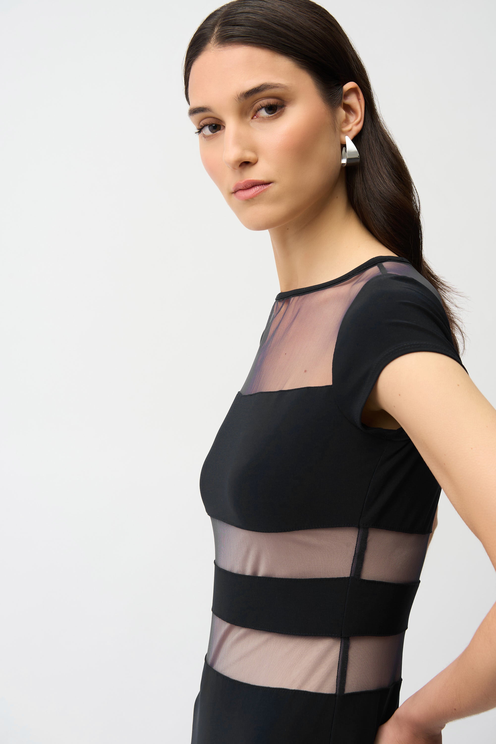 Joseph Ribkoff Fit and Flare Dress With Mesh Inserts Style 261050 DECABANA Joseph Ribkoff Fit and Flare Dress With Mesh Inserts Style 261050 DECABANA
