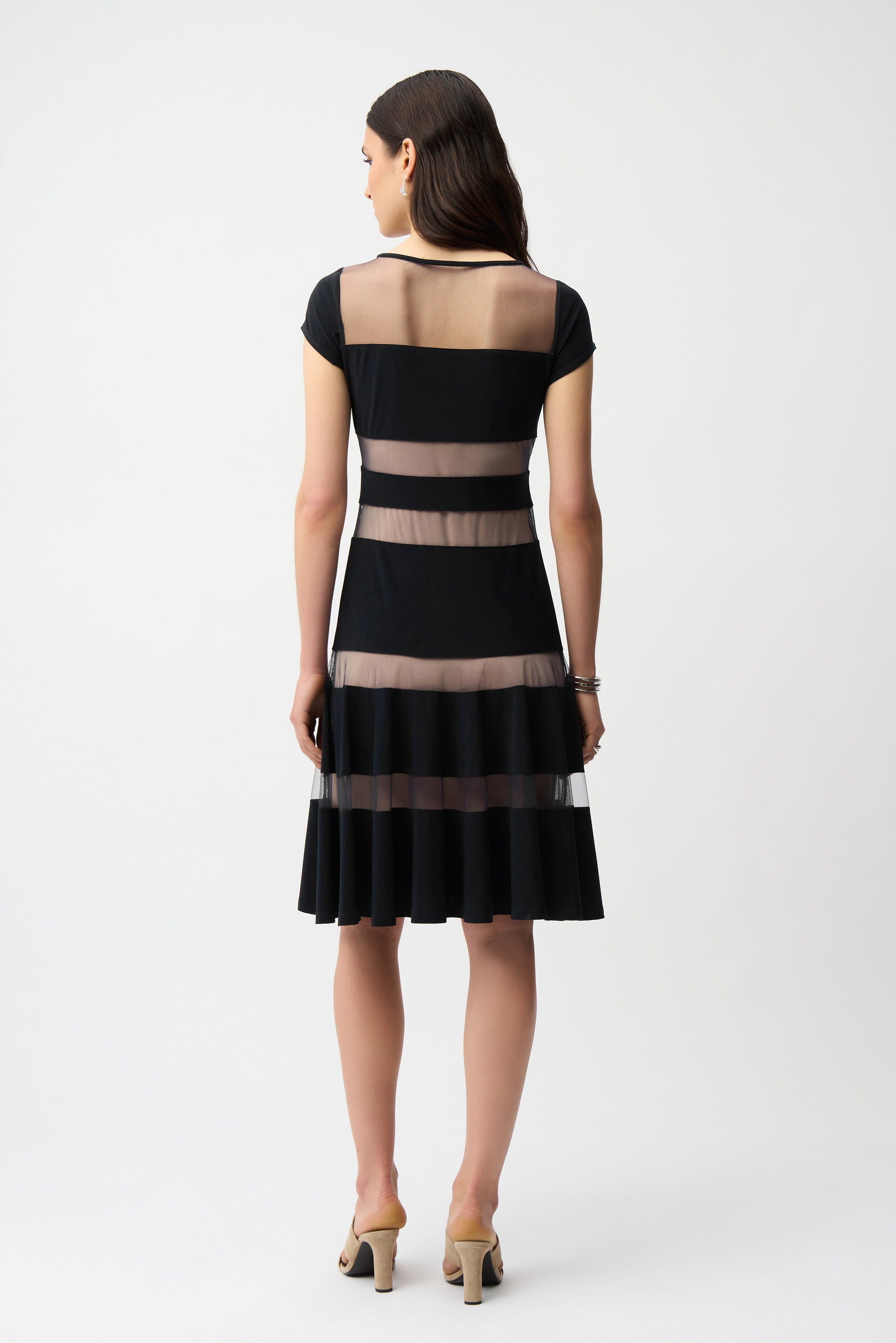 Joseph Ribkoff Fit and Flare Dress With Mesh Inserts Style 261050 DECABANA Joseph Ribkoff Fit and Flare Dress With Mesh Inserts Style 261050 DECABANA