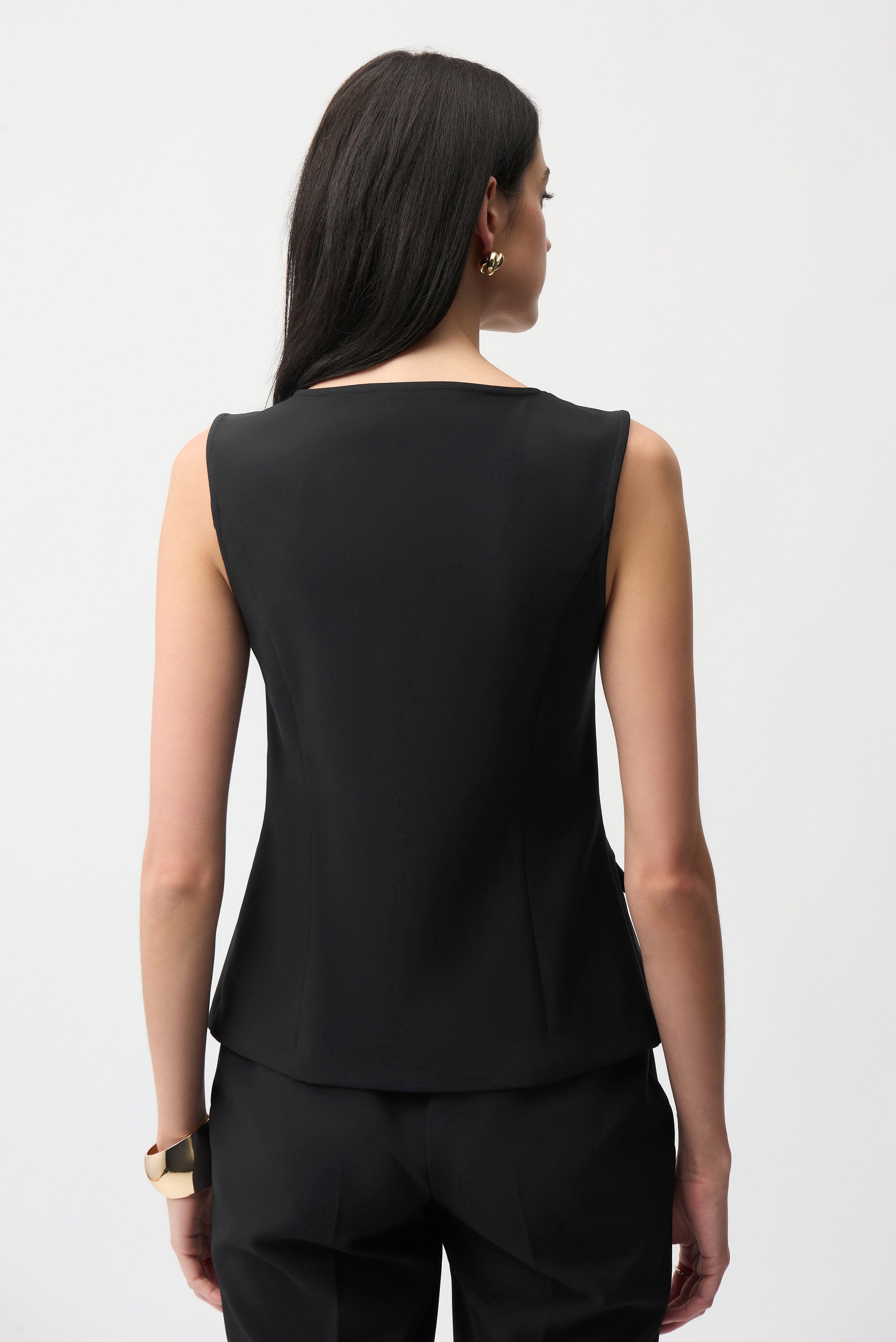 Joseph Ribkoff Fitted Sleeveless Vest With Front Zipper Style 261054 Black / 4 Joseph Ribkoff Fitted Sleeveless Vest With Front Zipper Style 261054 Black / 4