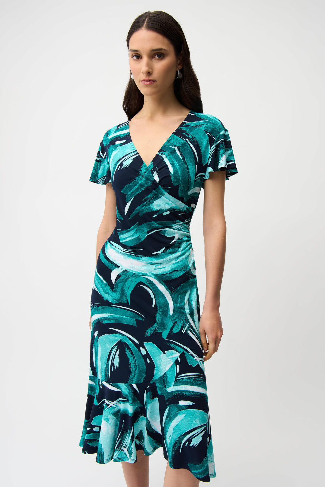 Joseph Ribkoff Abstract Print Fit and Flare Wrap Dress Style 261063 DECABANA Joseph Ribkoff Abstract Print Fit and Flare Wrap Dress Style 261063 DECABANA