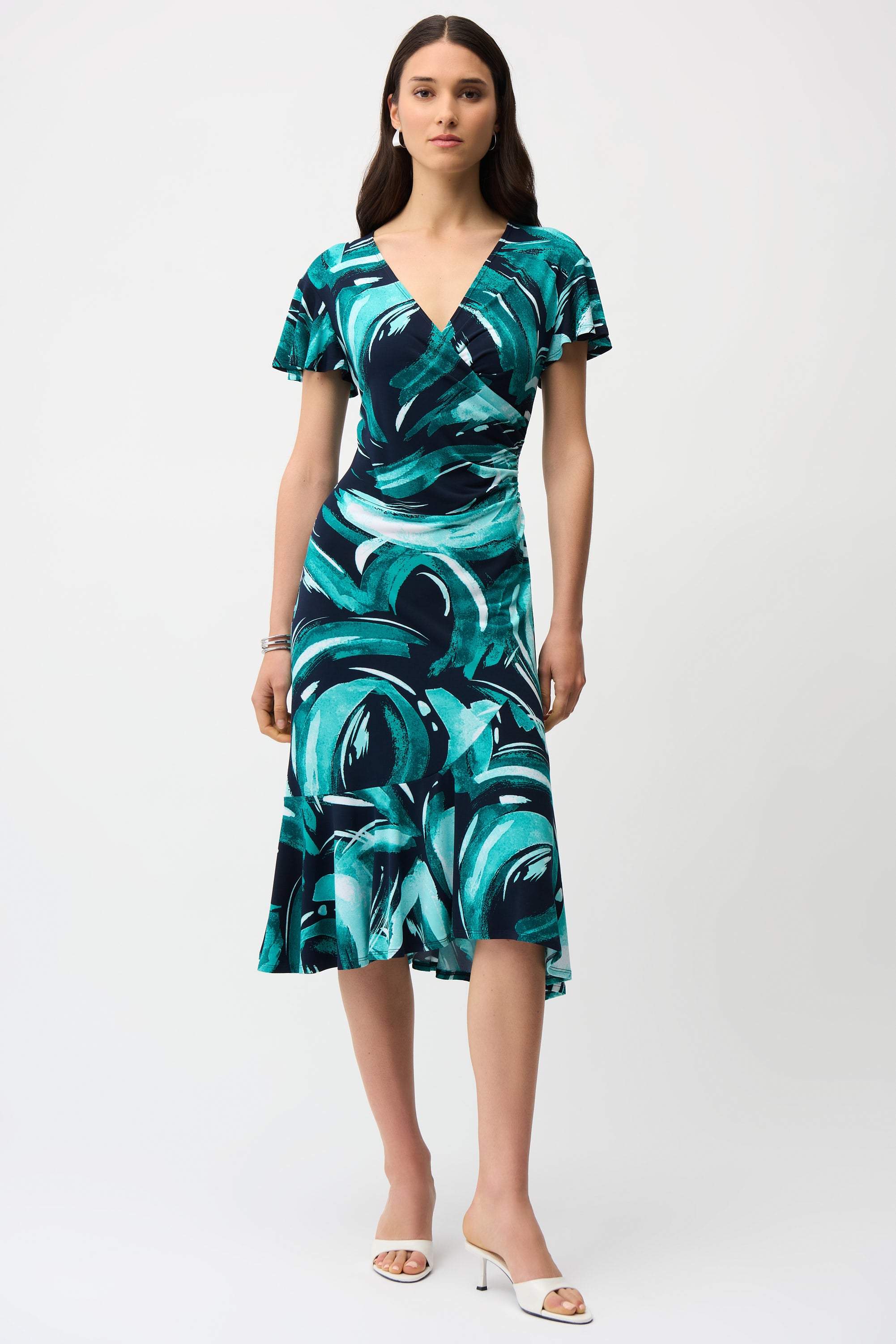 Joseph Ribkoff Abstract Print Fit and Flare Wrap Dress Style 261063 DECABANA Joseph Ribkoff Abstract Print Fit and Flare Wrap Dress Style 261063 DECABANA