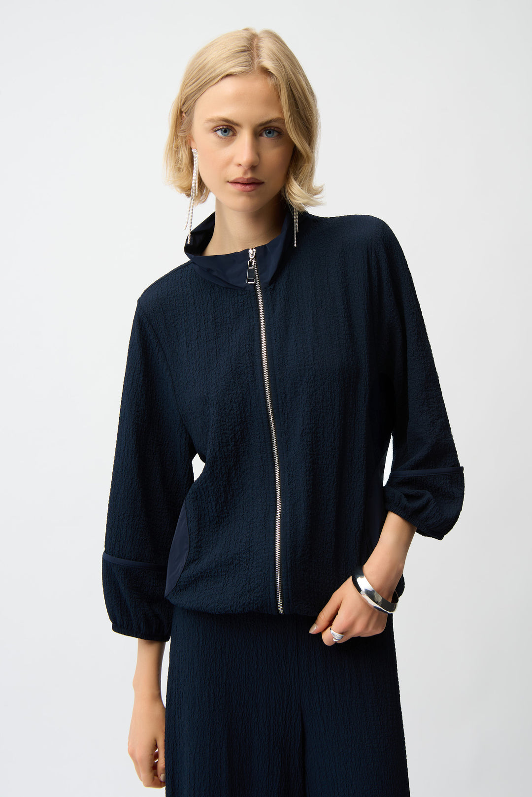 Joseph Ribkoff Seersucker & Memory Bomber Jacket Style 261066