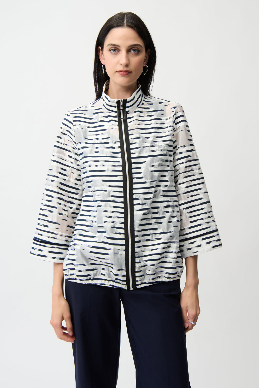 Joseph Ribkoff Jacquard Organza Stripe Bomber Jacket Style 261094.