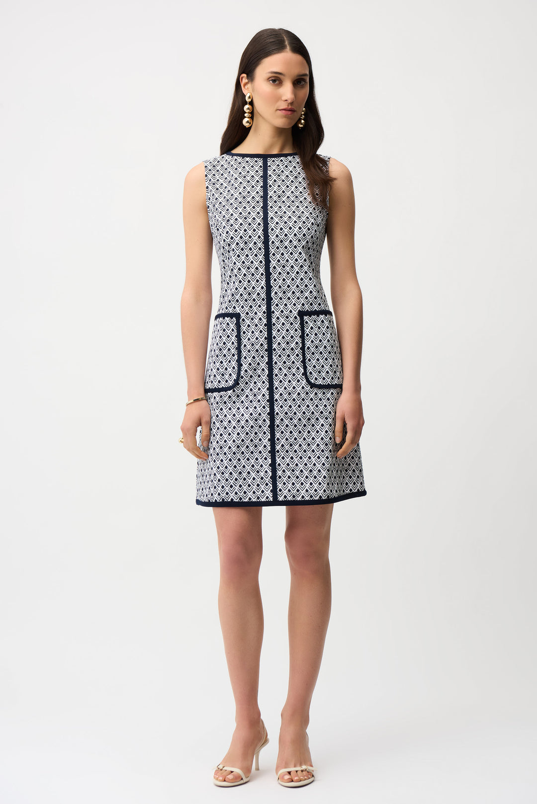 Joseph Ribkoff Geometric Print A-Line Dress With Contrast Trim Style 261096