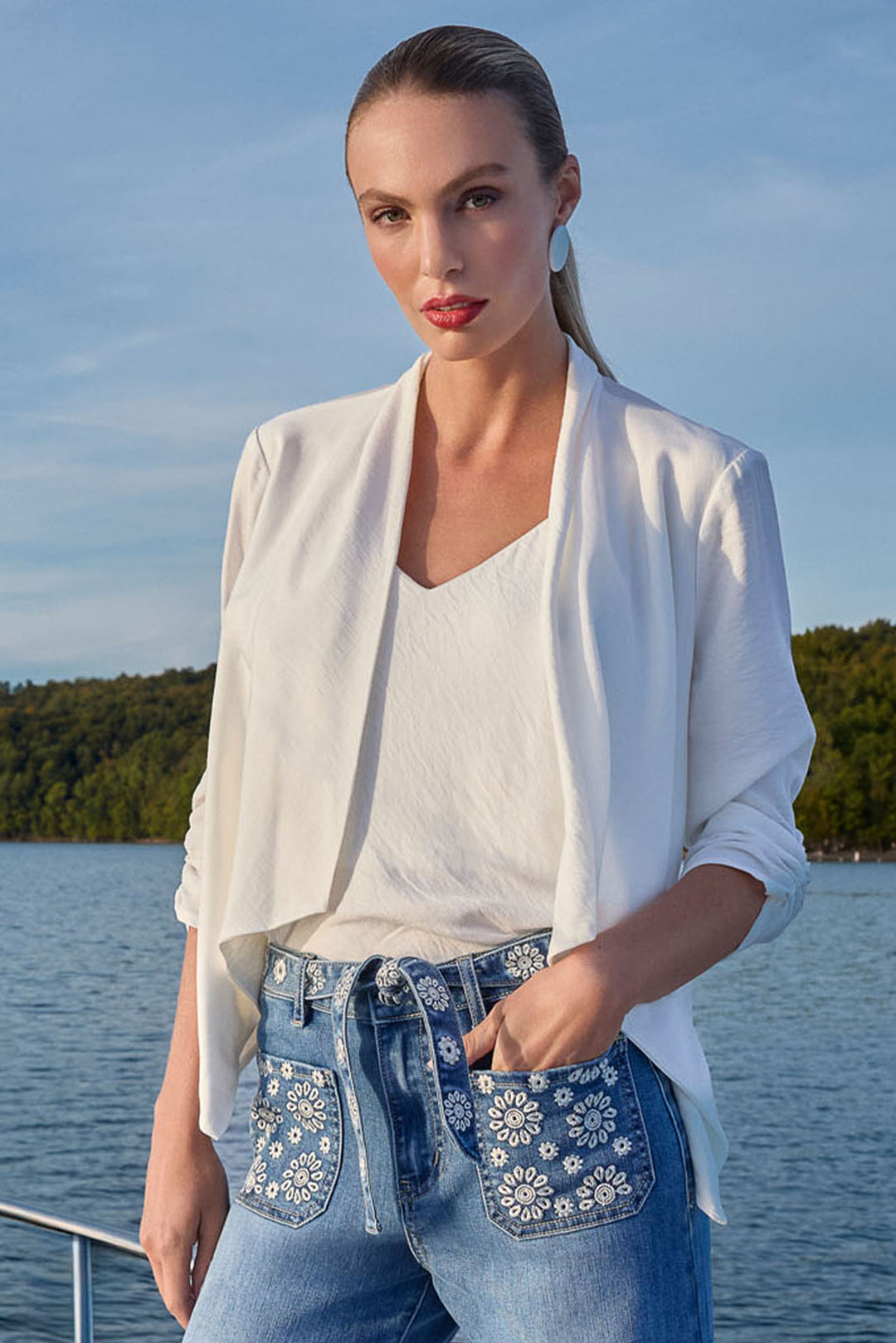 Frank Lyman Collared Hip-length Open-Front Cardigan Style 261107