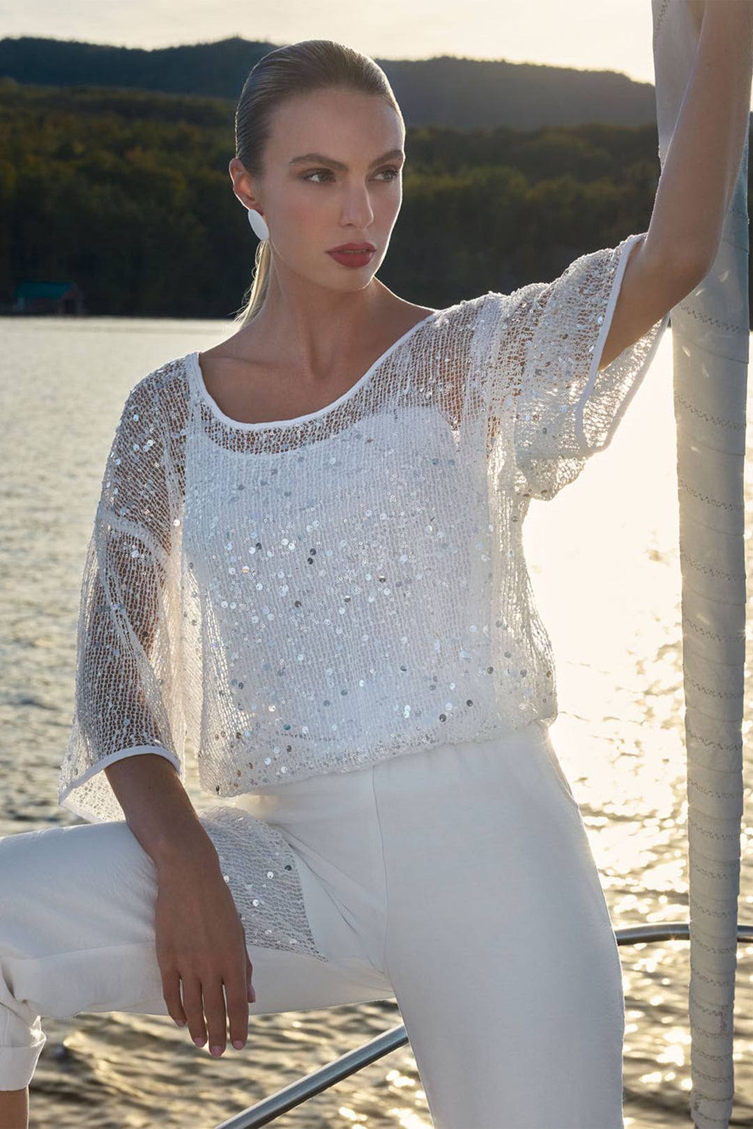 Frank Lyman Sequin Puff Sleeve Pullover & Cami Style 261116