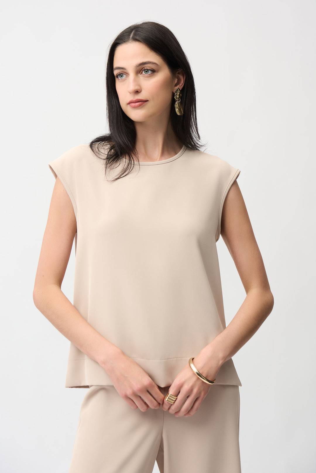 Joseph Ribkoff Woven Twill Boxy Top With Side Slits Style 261122.