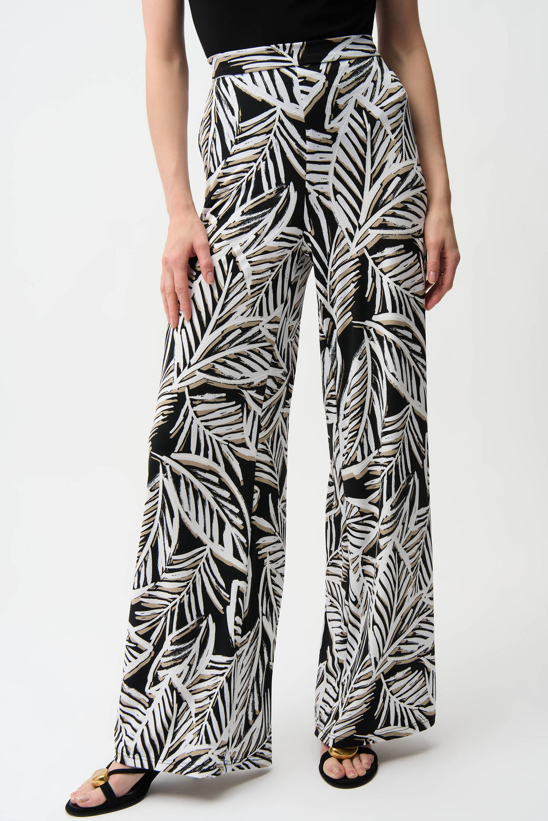Joseph Ribkoff Silky Knit Tropical Print Wide Leg Pull-On Pants Style 261158.