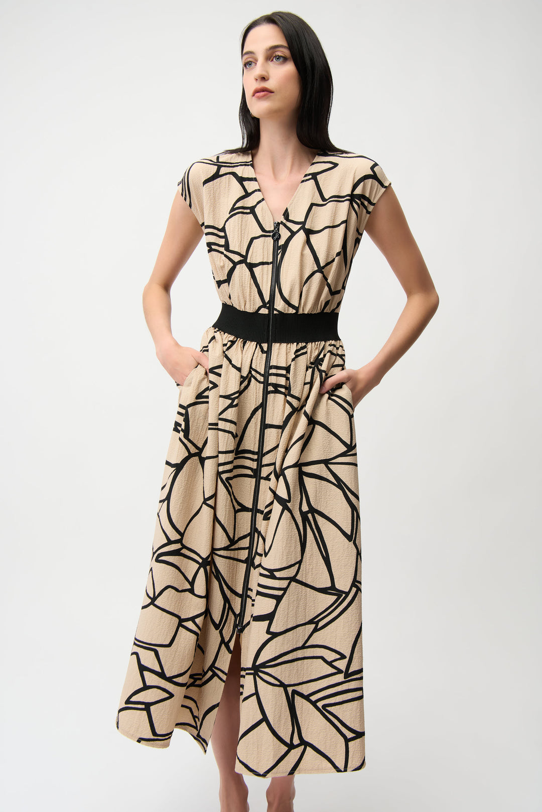 Joseph Ribkoff Seersucker Abstract Print Fit and Flare Dress Style 261163.