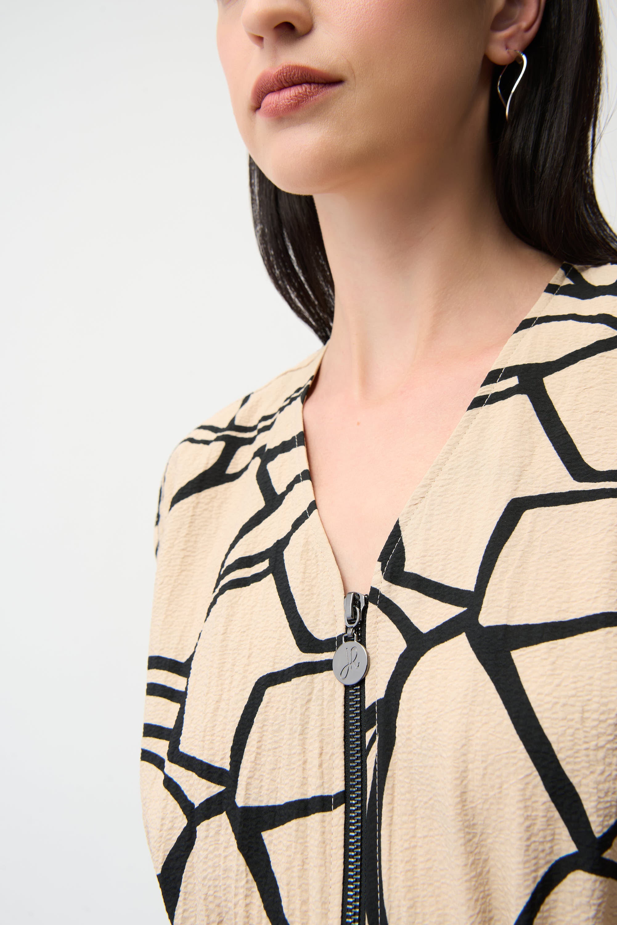 Joseph Ribkoff Seersucker Abstract Print Fit and Flare Dress Style 261163 Beige/Black / 22 Joseph Ribkoff Seersucker Abstract Print Fit and Flare Dress Style 261163 Beige/Black / 22