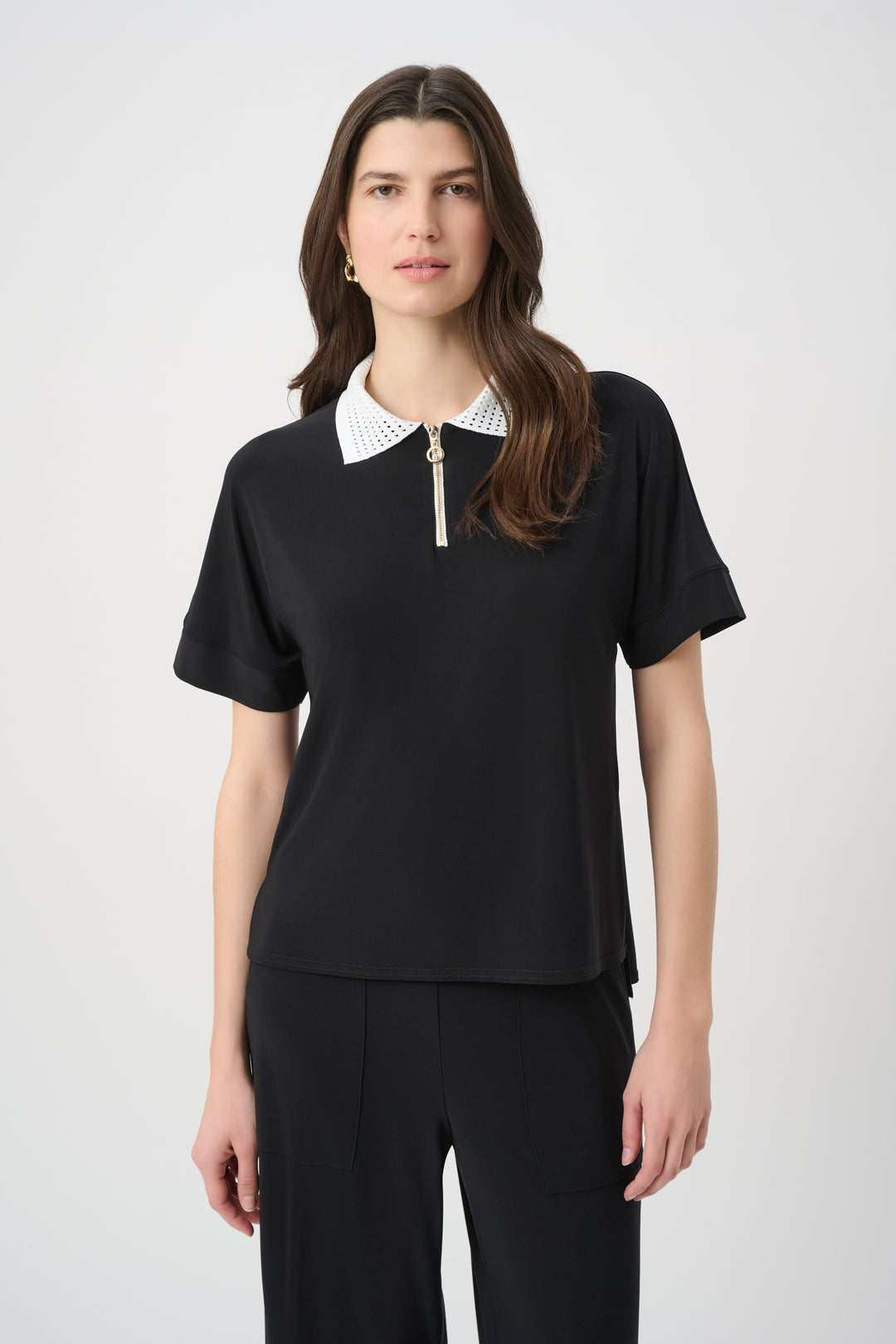 Joseph Ribkoff Silky Knit Boxy Top With Polo Collar Style 261164