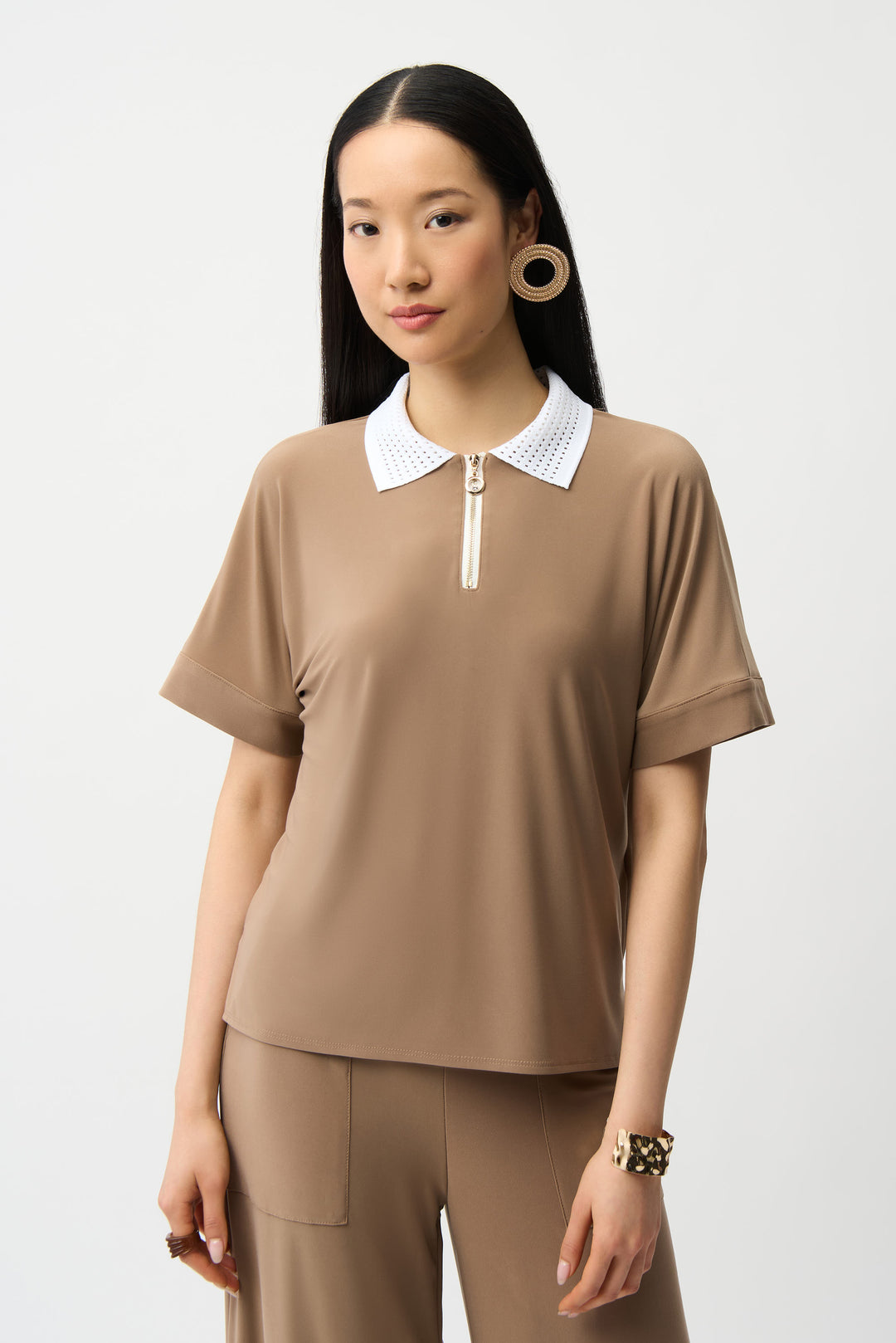 Joseph Ribkoff Silky Knit Boxy Top With Polo Collar Style 261164.