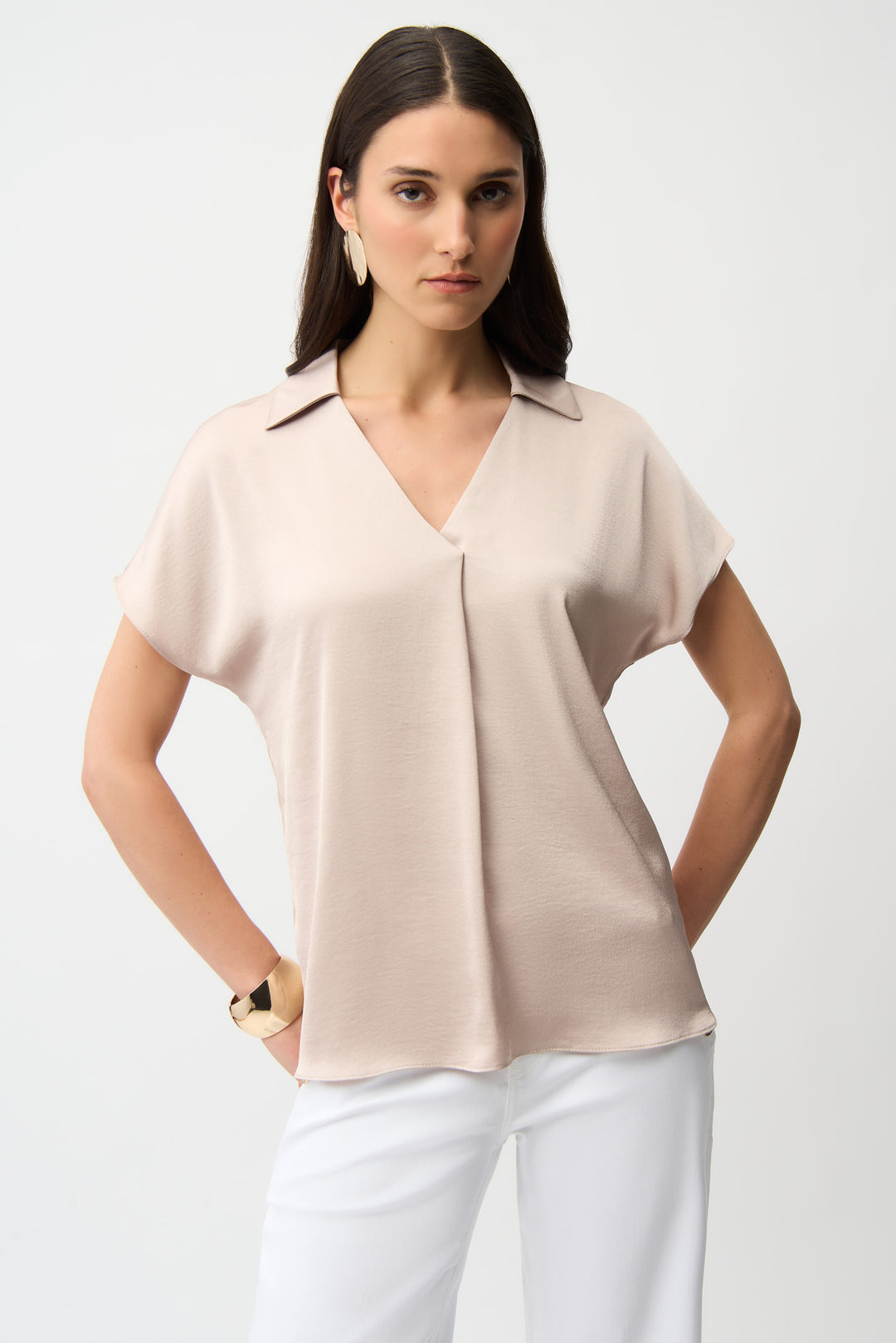 Joseph Ribkoff Satin Boxy Top With Shirt Collar Style 261191.