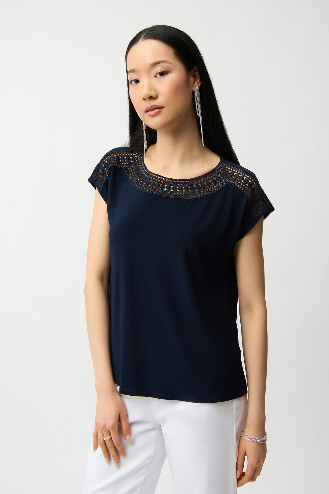 Joseph Ribkoff Straight Top With Guipure At Neckline Style 261200