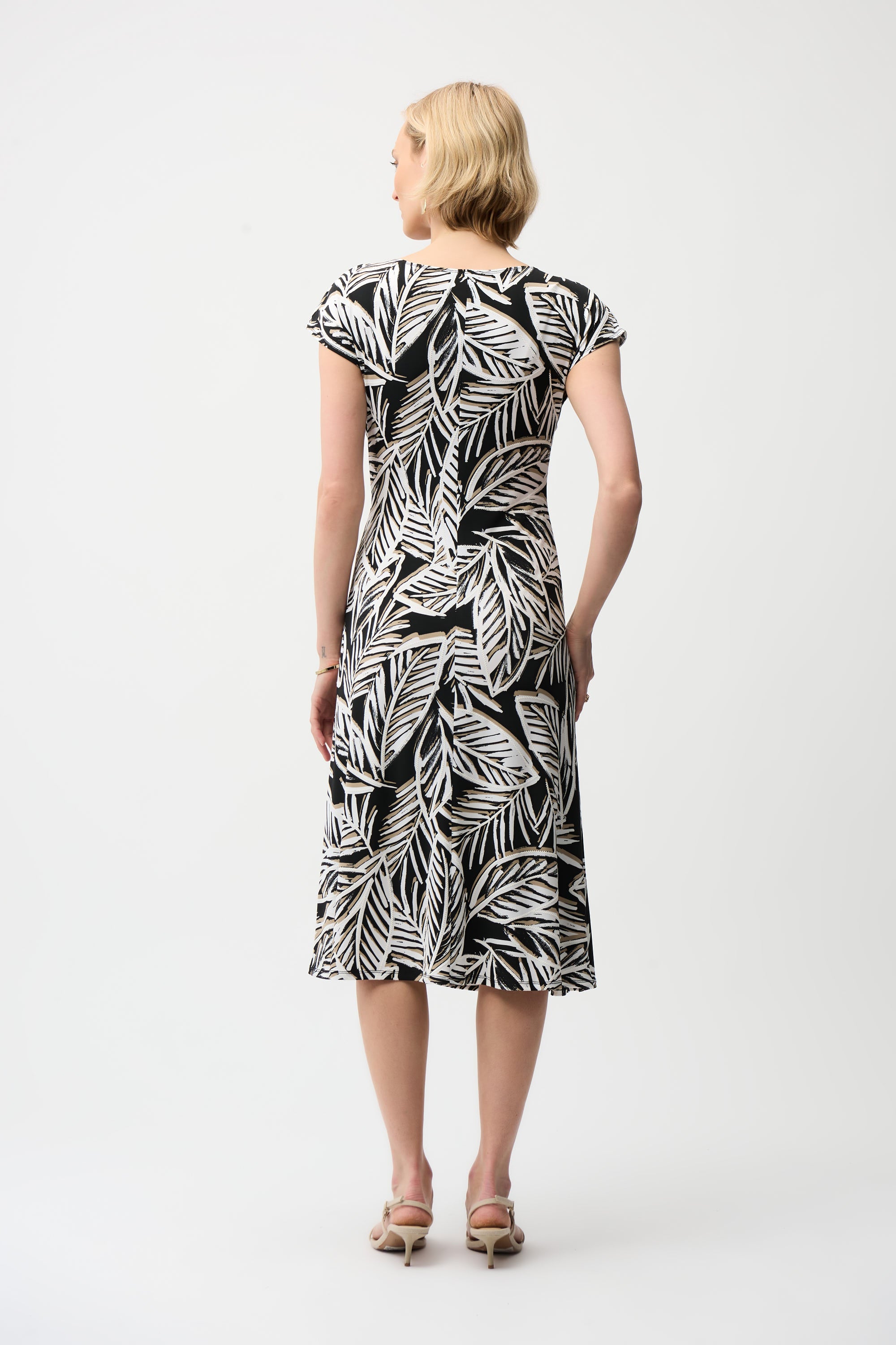 Joseph Ribkoff Silky Knit Tropical Print Fit and Flare Dress Style 261211 Black/Multi / 22 Joseph Ribkoff Silky Knit Tropical Print Fit and Flare Dress Style 261211 Black/Multi / 22
