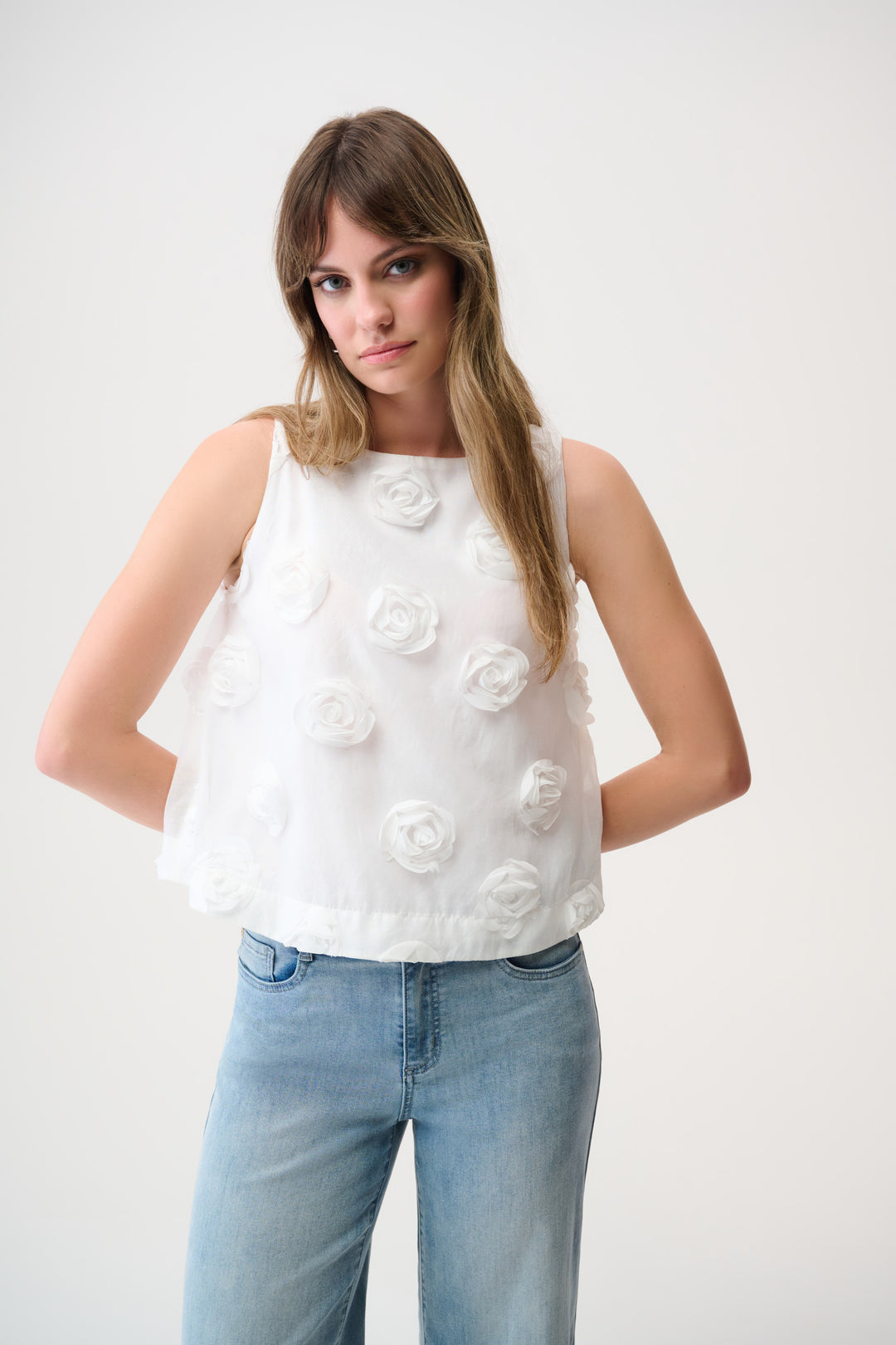 Joseph Ribkoff Sleeveless Top With 3D Floral Embroidery Style 261220