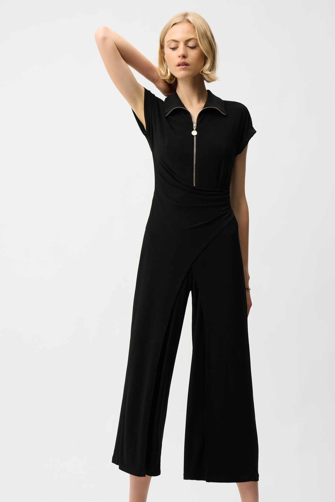 Joseph Ribkoff Silky Knit Culotte Jumpsuit With Gold Zipper Style 261255.