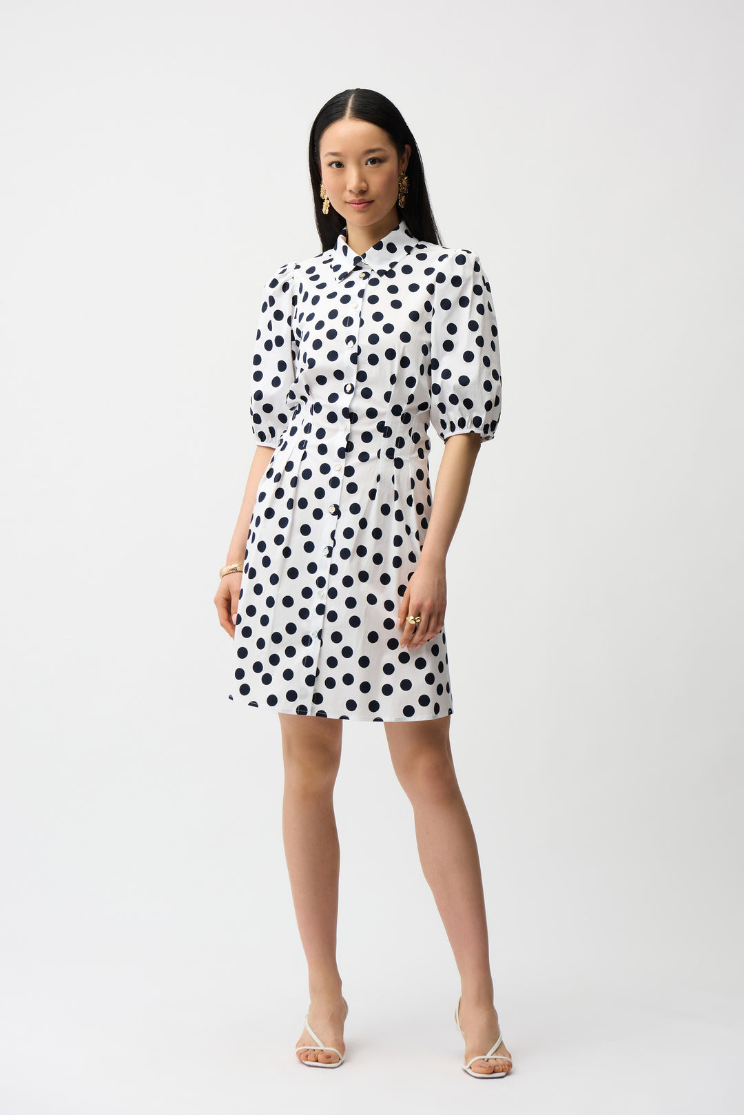 Joseph Ribkoff Dot Print A-Line Shirt Dress With Puff Sleeves Style 261262