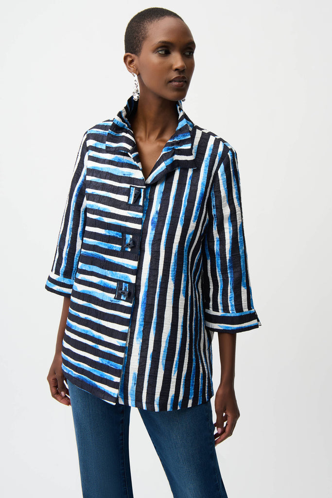 Joseph Ribkoff Stripe Trapeze Jacket With Shirred Collar Style