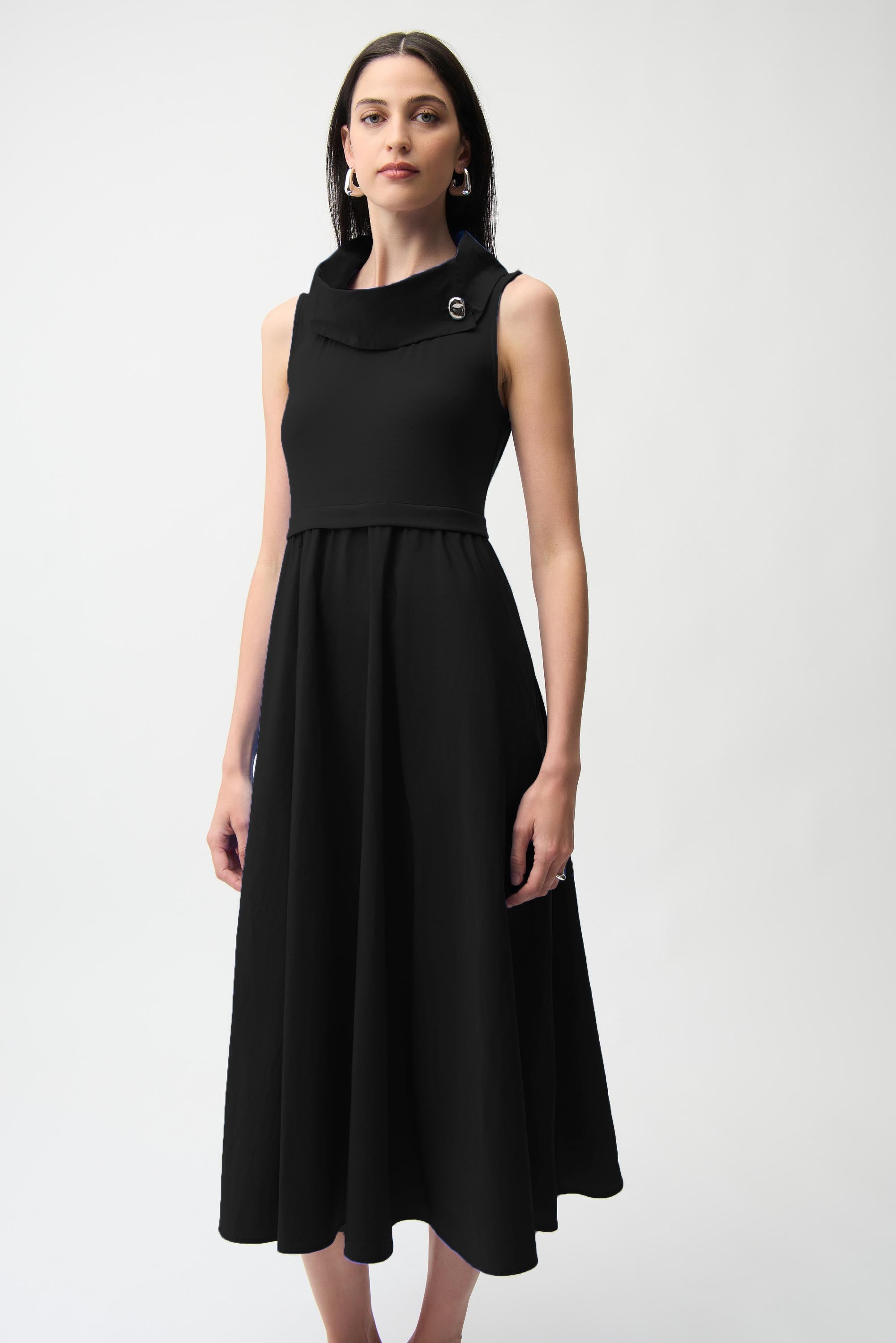 Joseph Ribkoff Fit and Flare Dress With Shawl Collar Style 261274 Black / 18 Joseph Ribkoff Fit and Flare Dress With Shawl Collar Style 261274 Black / 18